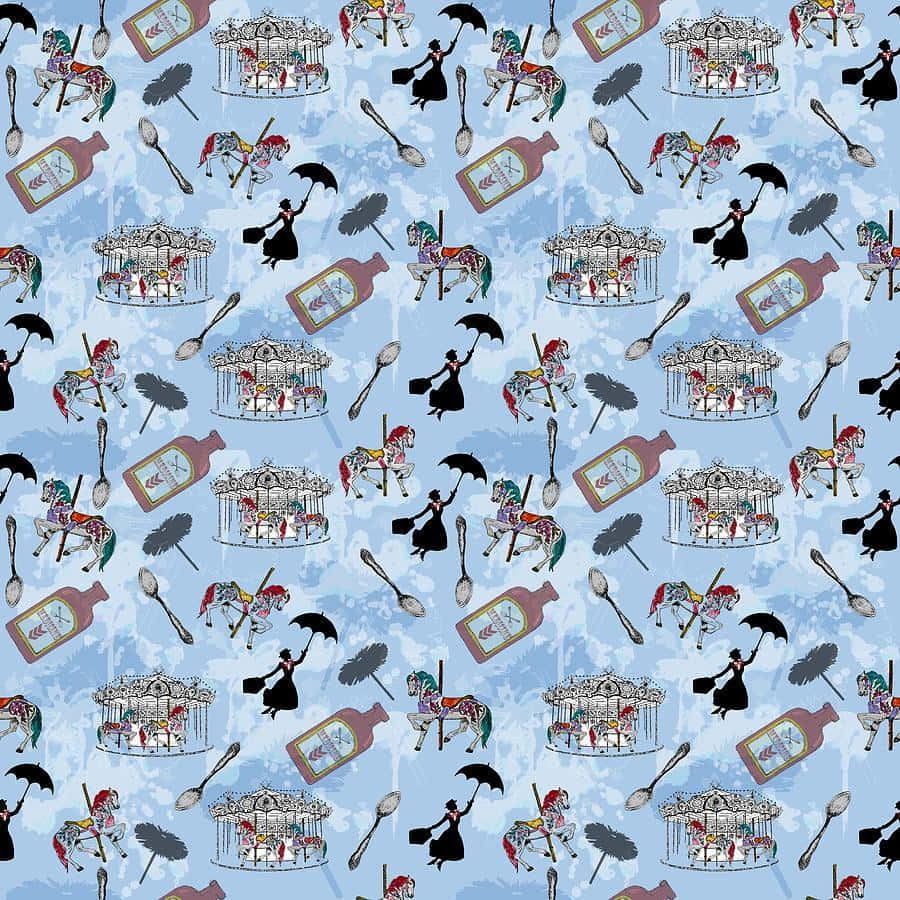 Mary Poppins soaring with her umbrella Wallpaper