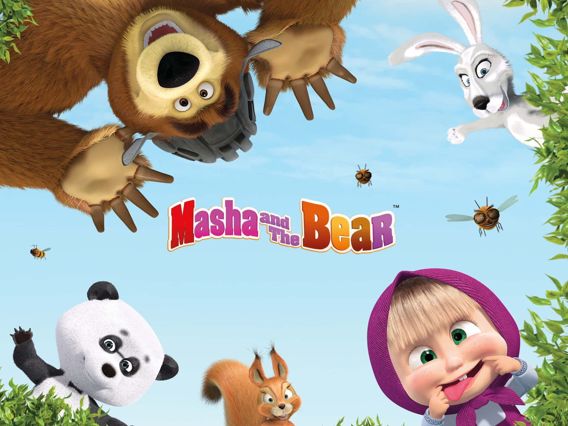 Caption: Masha and the Bear enjoying a sunny day in the forest