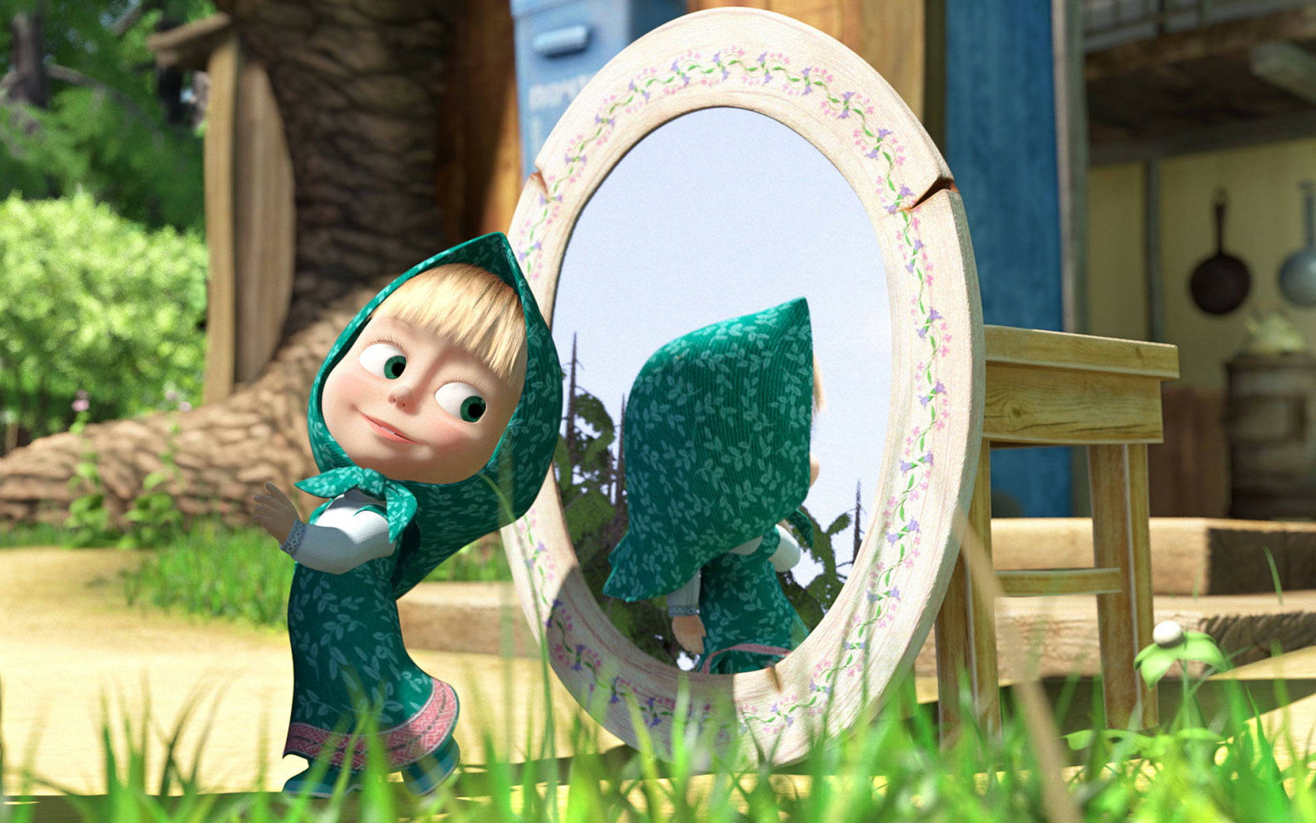 Masha and The Bear in a Playful Frolic in 4K Wallpaper