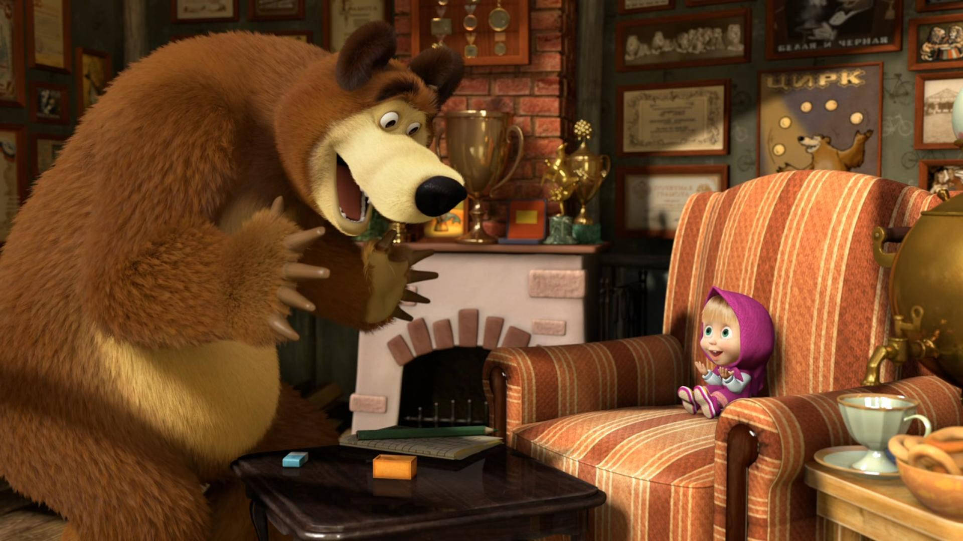 Masha And The Bear In A House Wallpaper