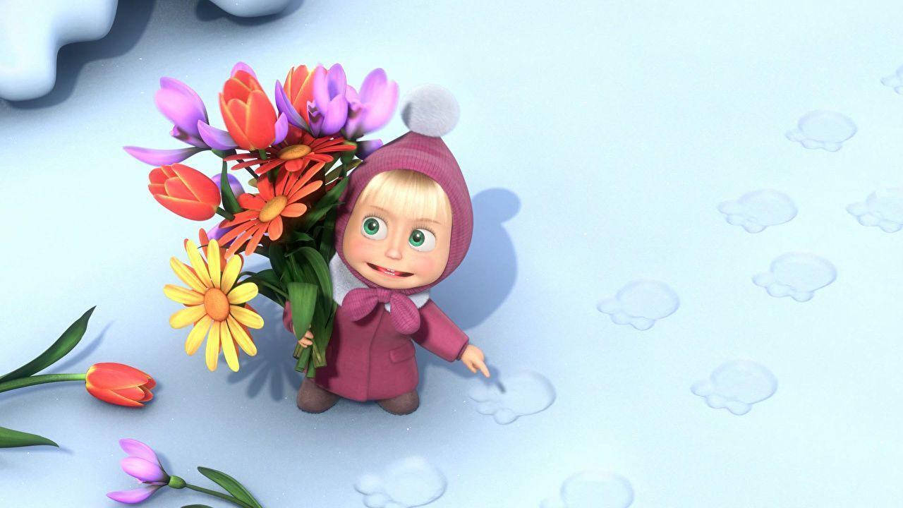 Masha And The Bear In The Snow Wallpaper