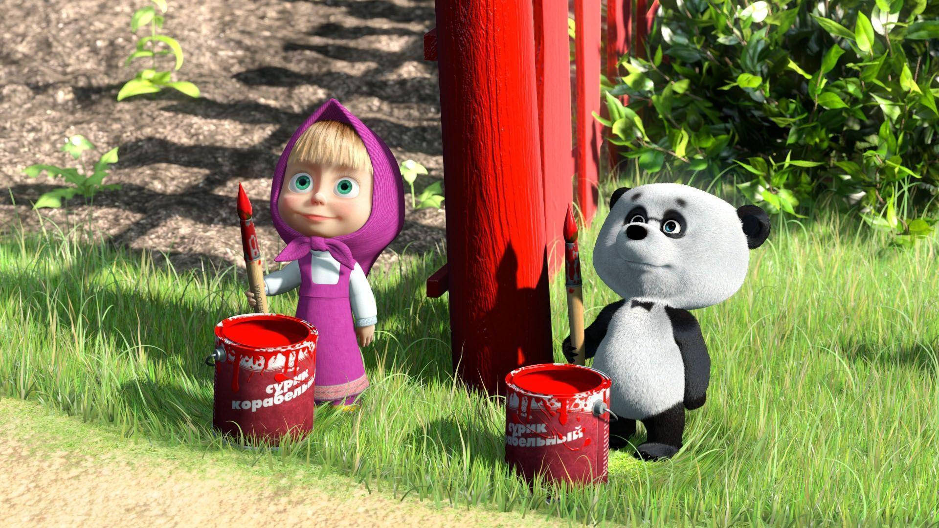 Masha And The Bear Red Bucket Background