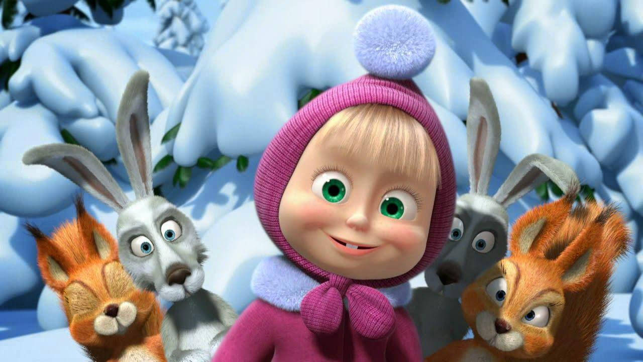 Masha And The Bear With Animals Wallpaper