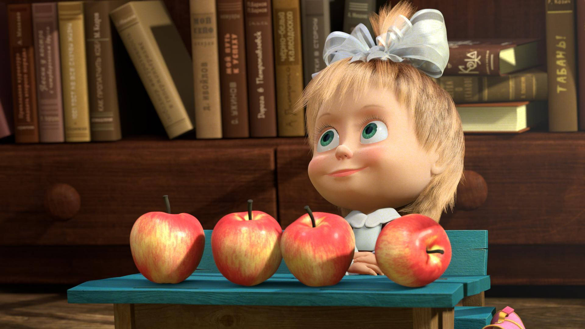 Masha And The Bear With Apples Wallpaper