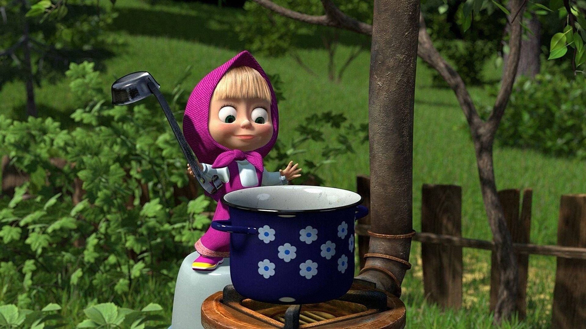 Masha And The Bear With Big Cooker Wallpaper