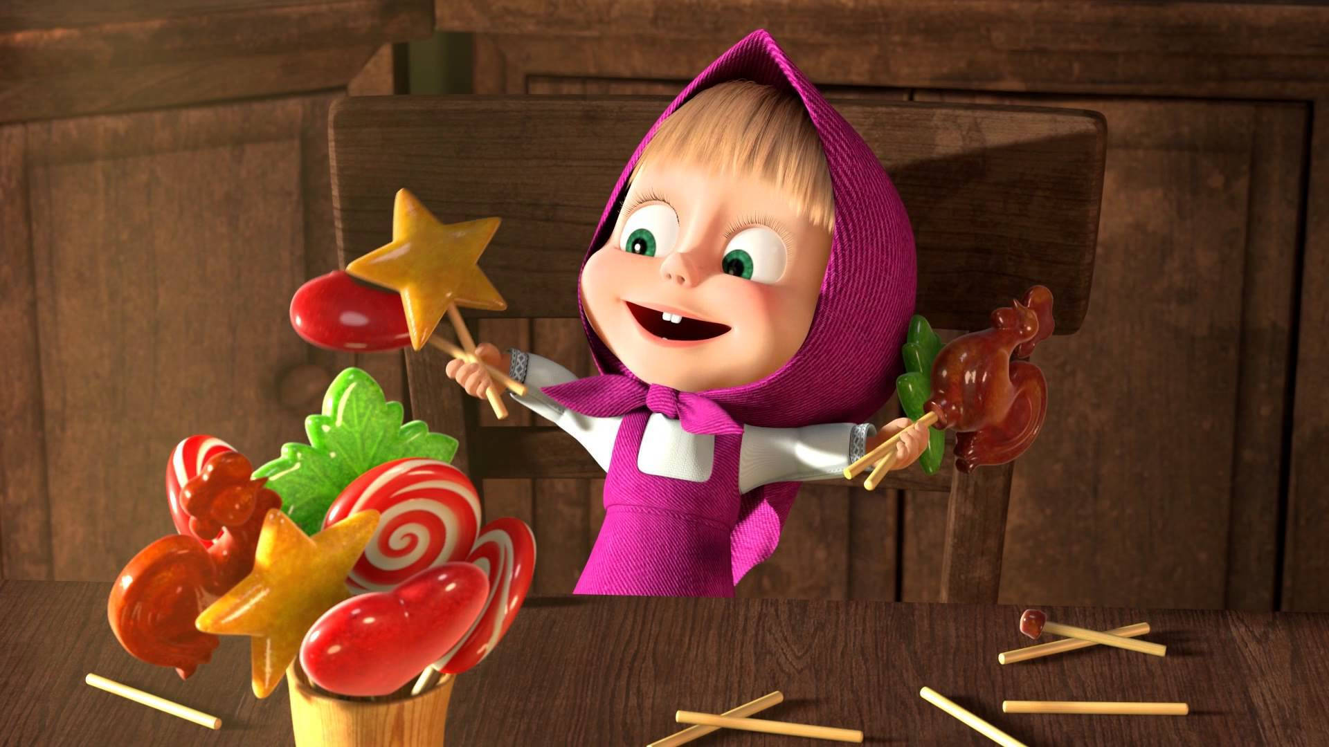 Masha And The Bear With Candies Wallpaper