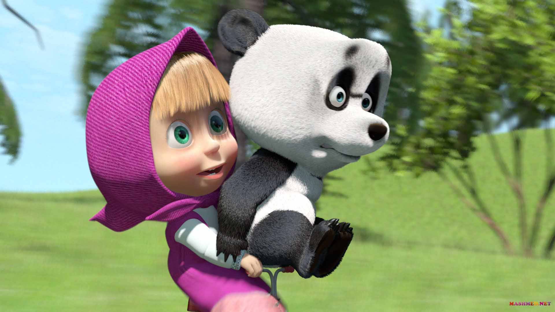 Masha And The Bear With Panda Background