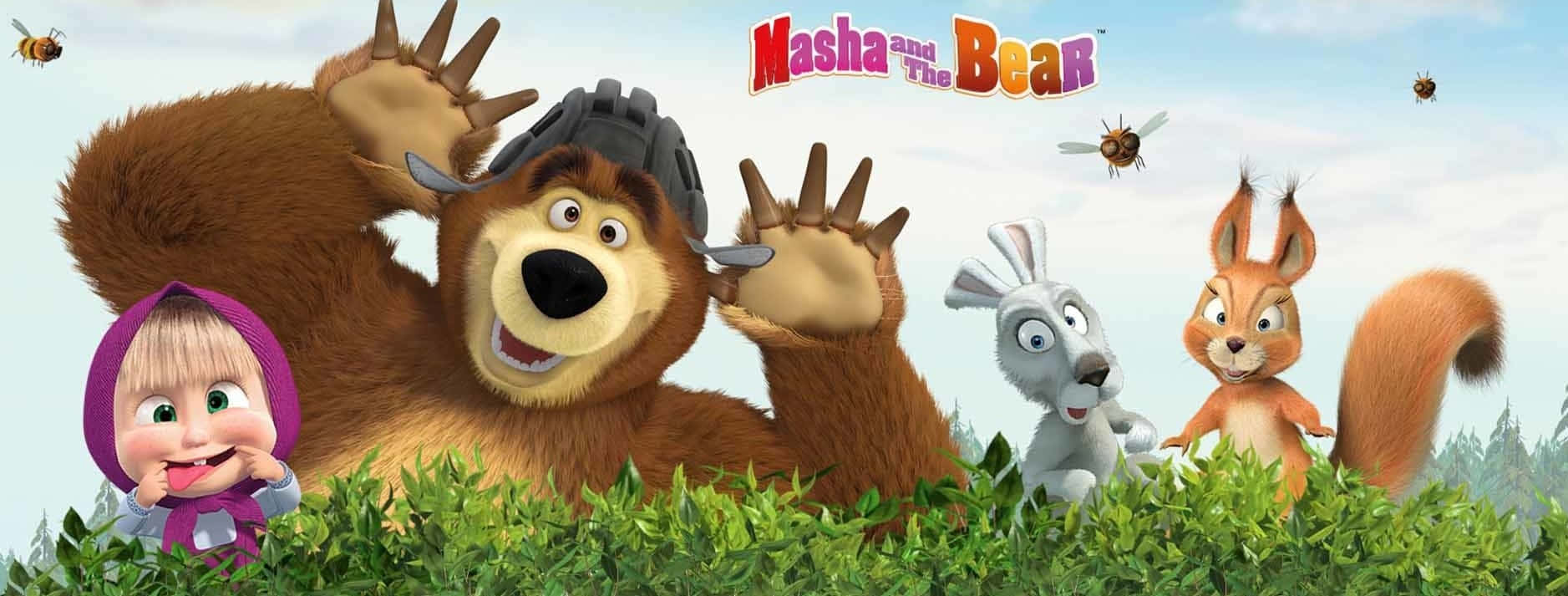 Mashae L'orso Che Si Divertono In Un Momento Pieno Di Divertimento Nella Foresta.