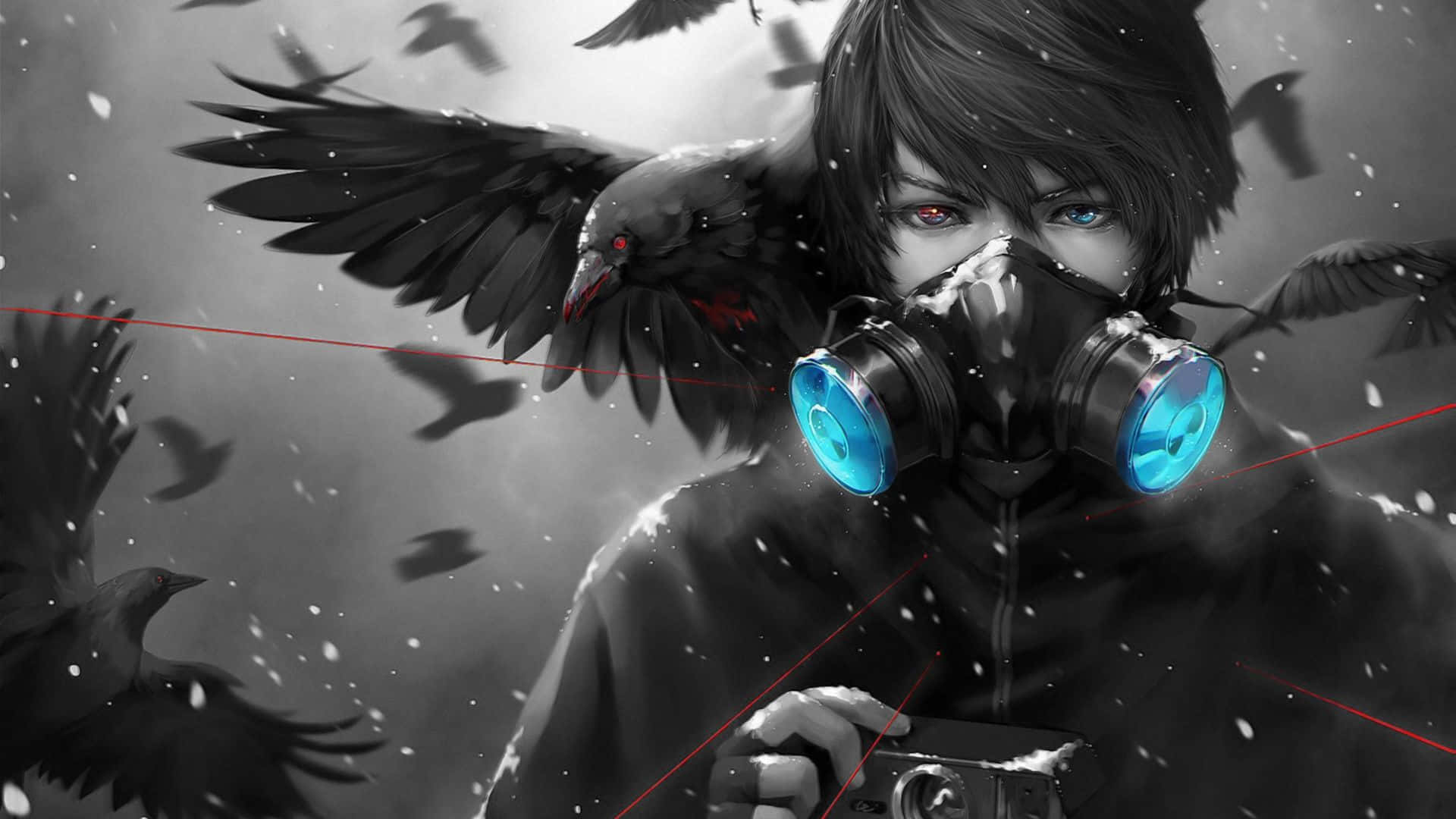 Mask Boy Anime Red Eyes Crows Wallpaper