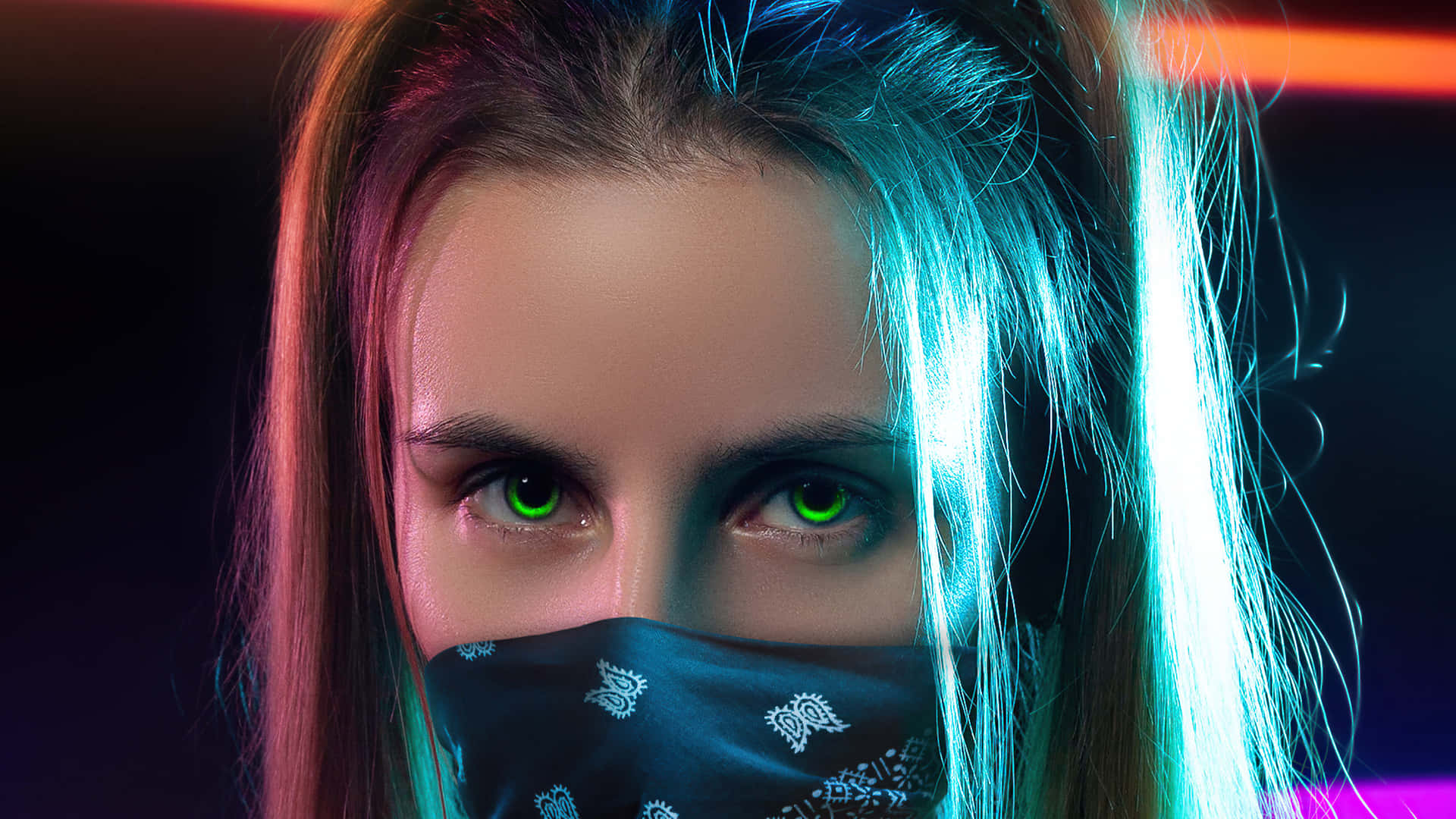 Masked Girl With Neon Green Eyes Wallpaper