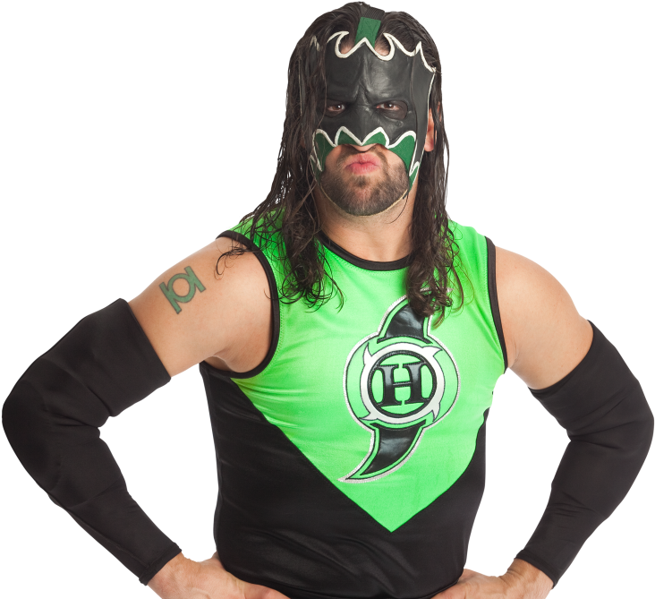 Masked Wrestlerin Greenand Black Attire PNG