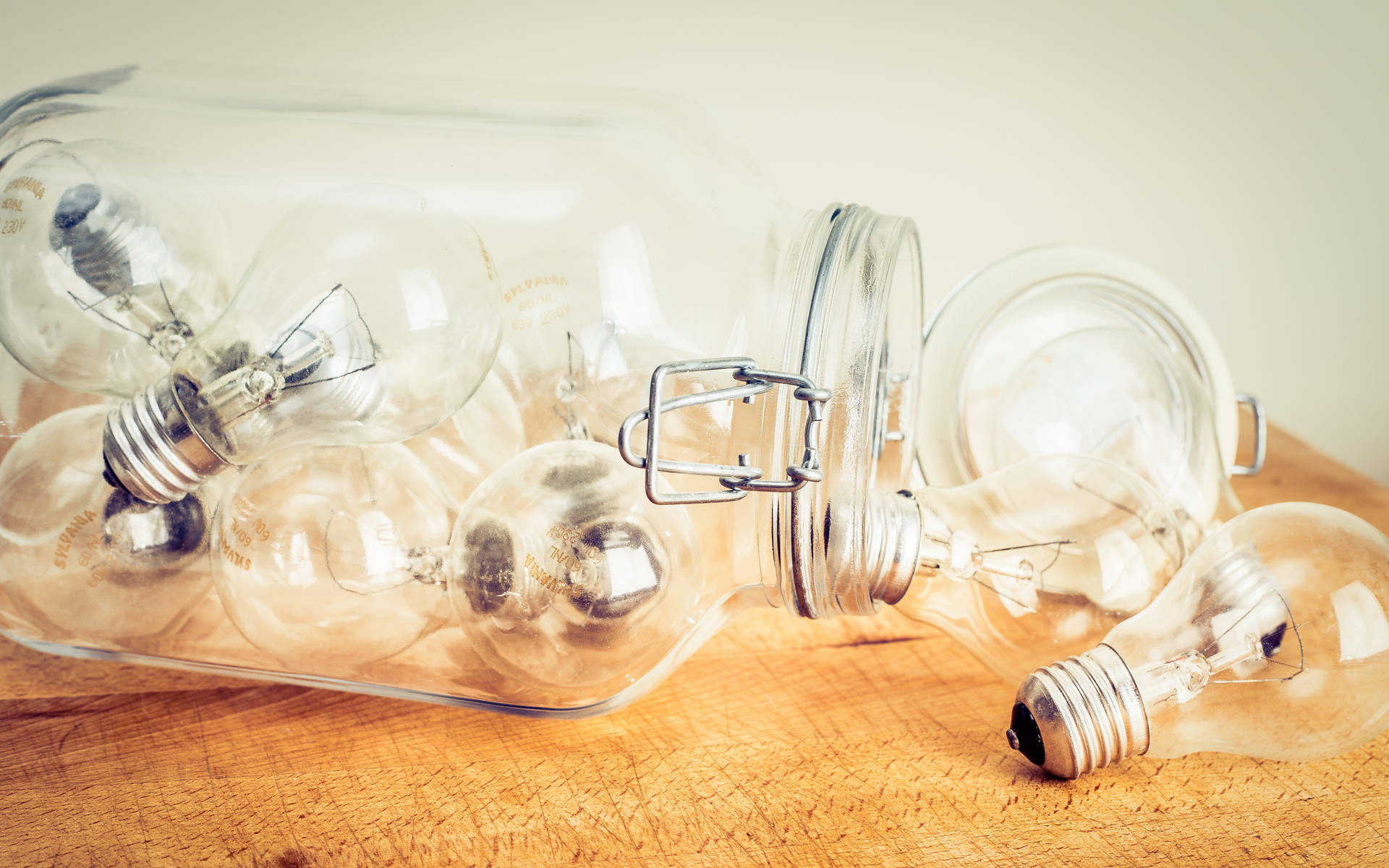 Mason Jar With Light Bulbs Wallpaper