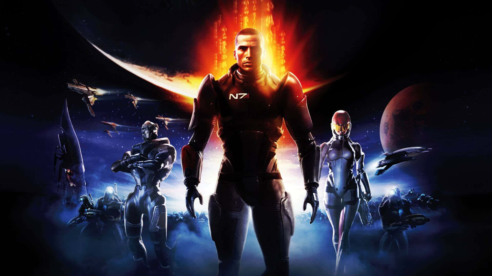 Commander Shepard leading the team on a mission in Mass Effect.