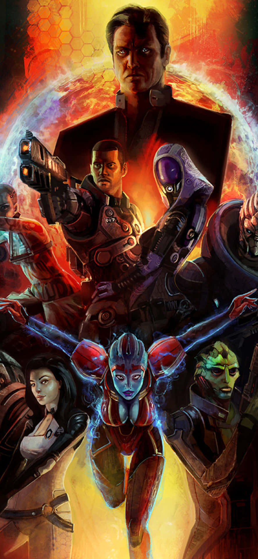 Mass Effect 2 Characters: Shepard, Garrus, Jack, and Thane Wallpaper