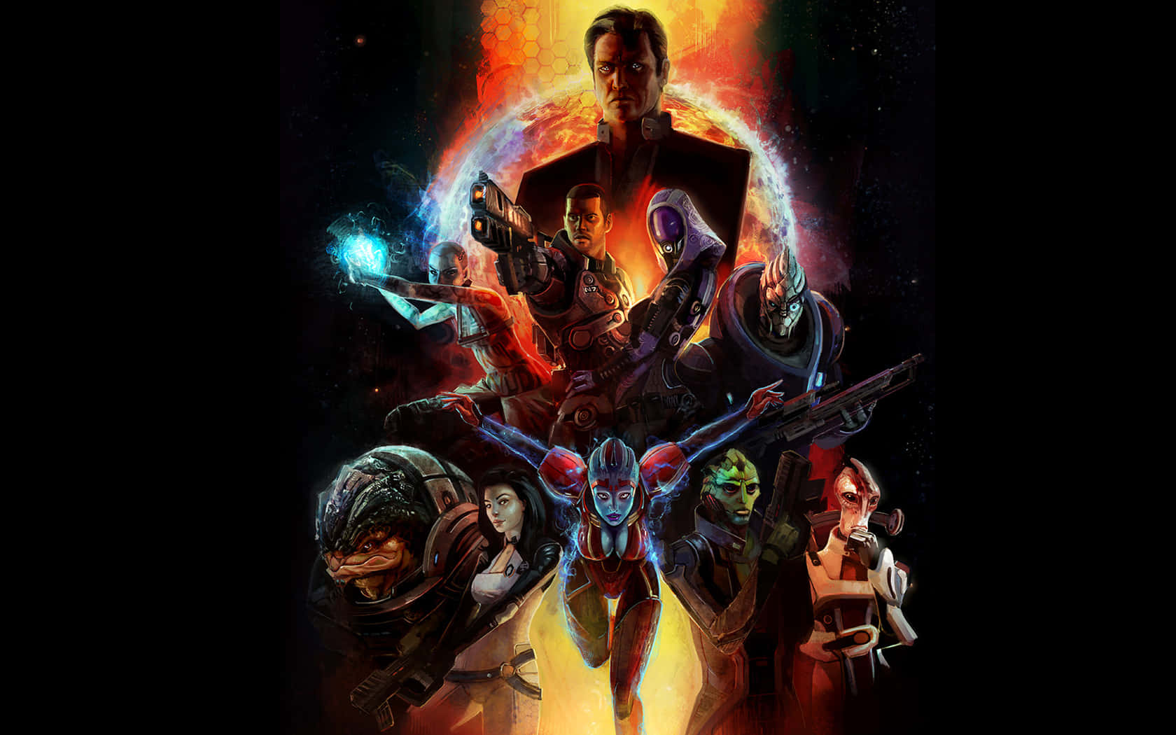 Elcomandante Shepard Y Su Escuadrón En Una Emocionante Escena De Mass Effect 2 Fondo de pantalla
