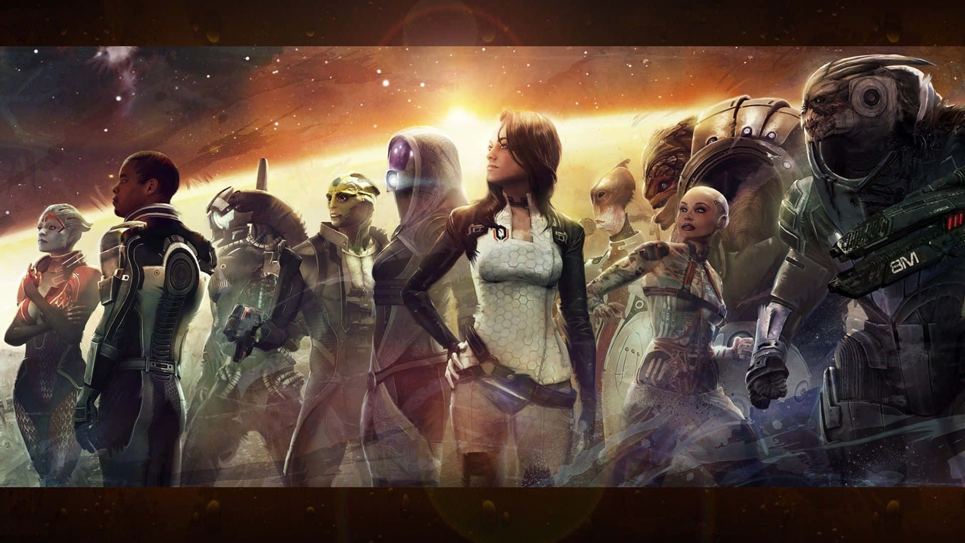 Comandanteshepard Y Sus Miembros De Tripulación En Mass Effect 2. Fondo de pantalla