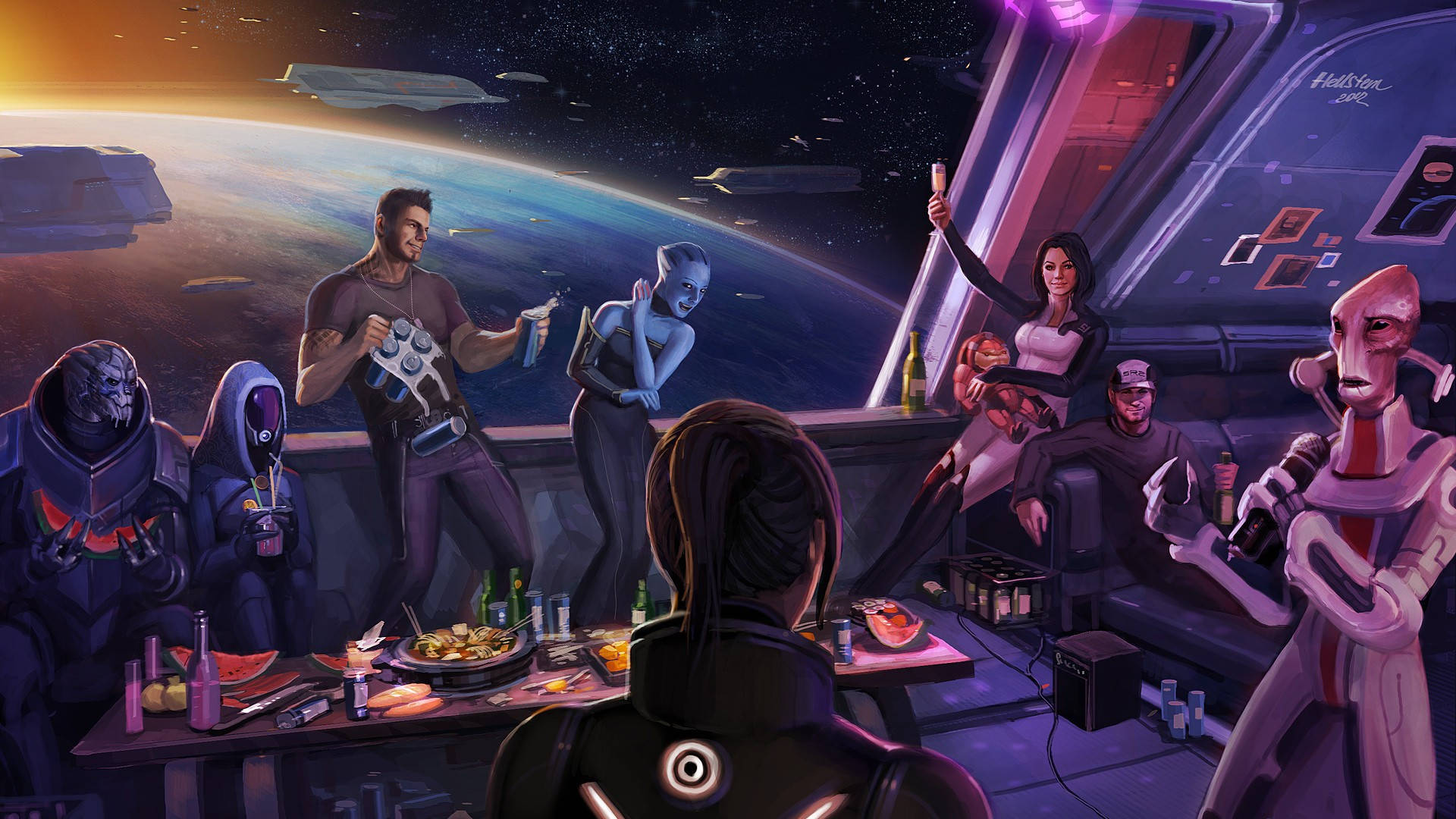 Equipode Mass Effect 3 Celebrando En La Ciudadela. Fondo de pantalla
