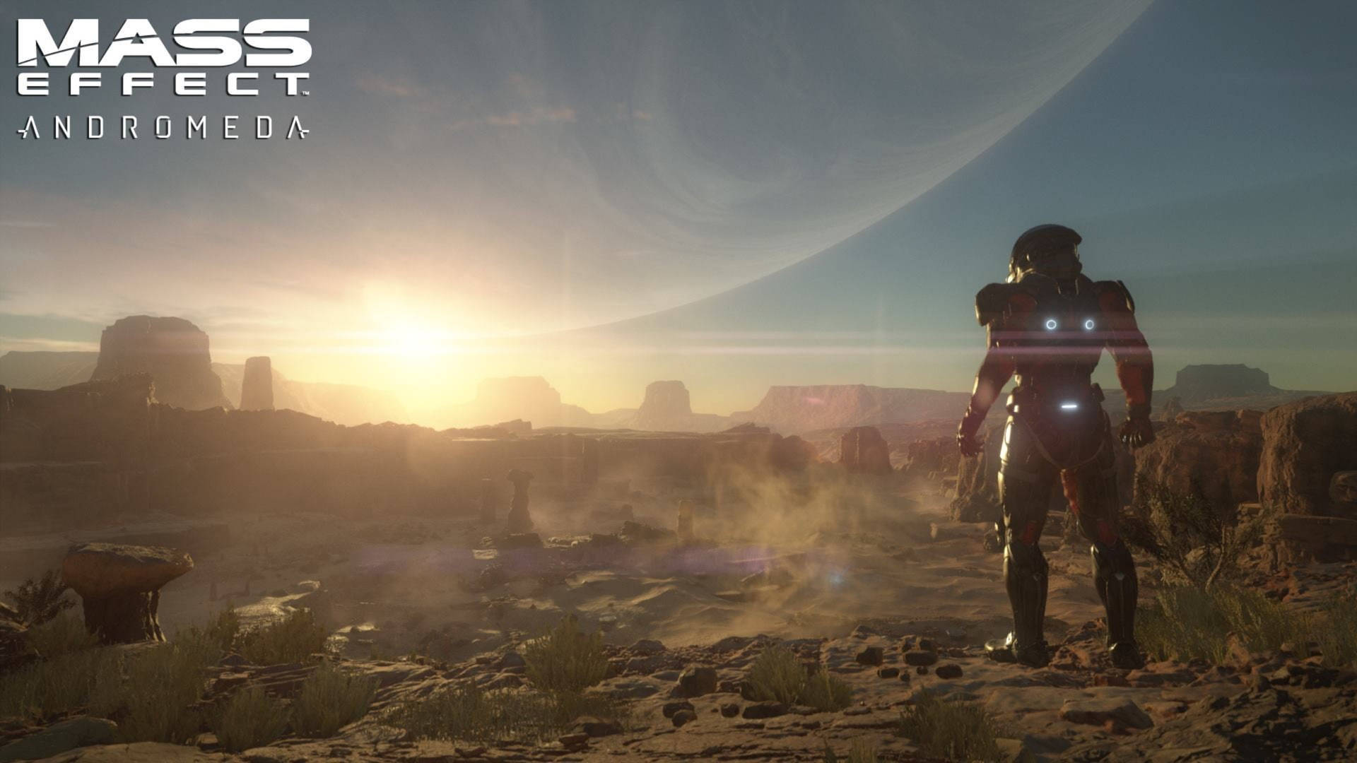 Mass Effect Andromeda Suit With Sunset Wallpaper