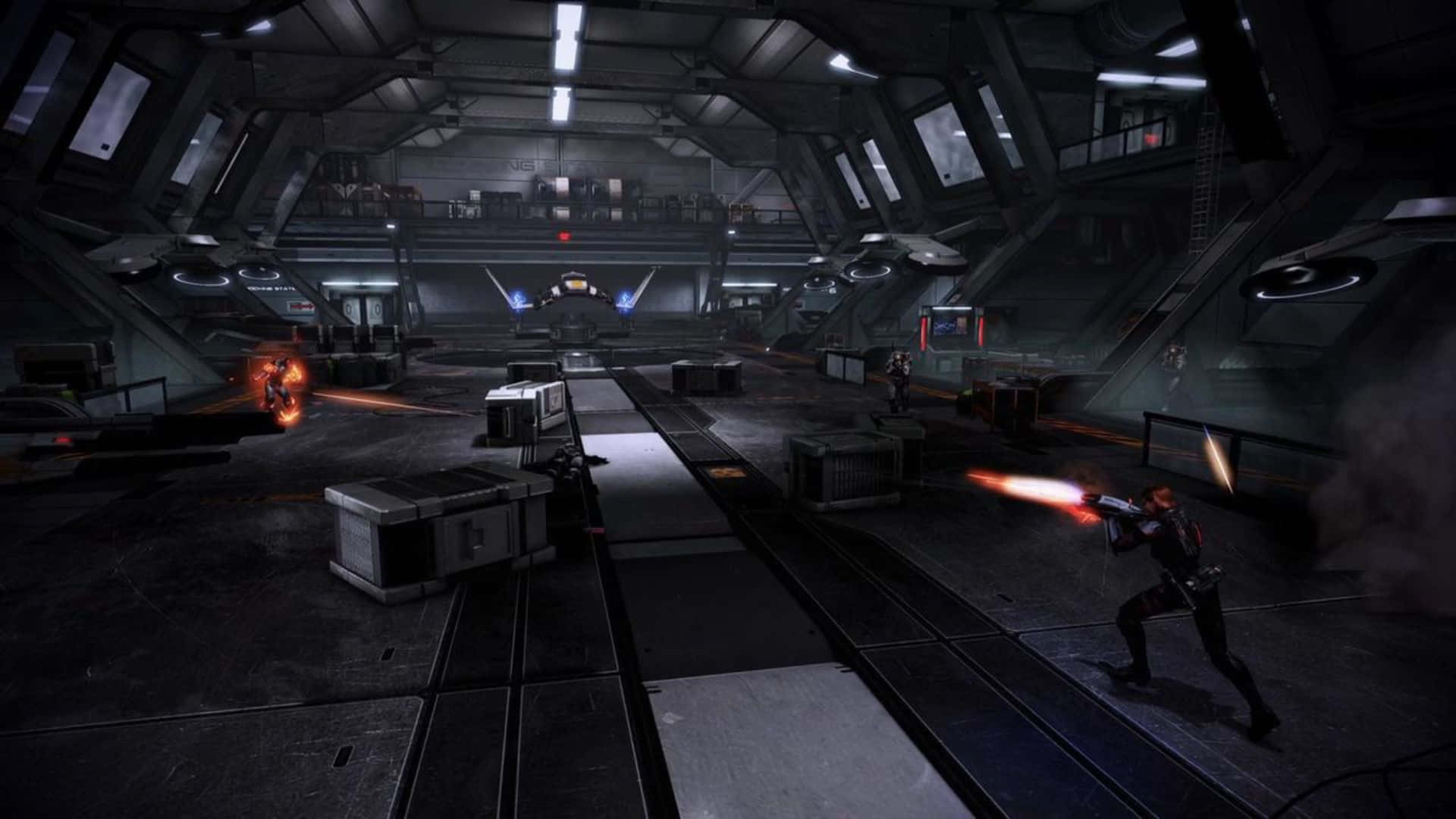 Commander Shepard Fighting Cerberus Forces Wallpaper