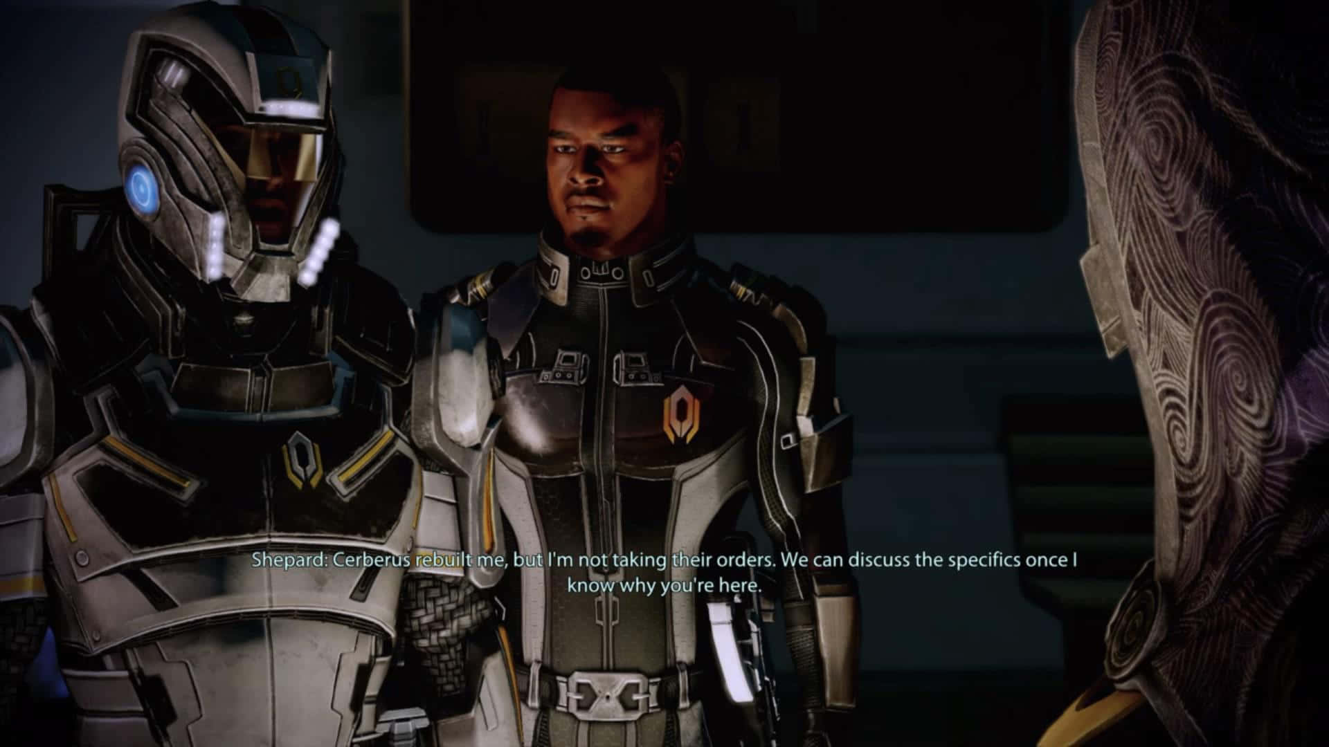 Caption: The Illusive Man leading Cerberus Operations in Mass Effect Wallpaper
