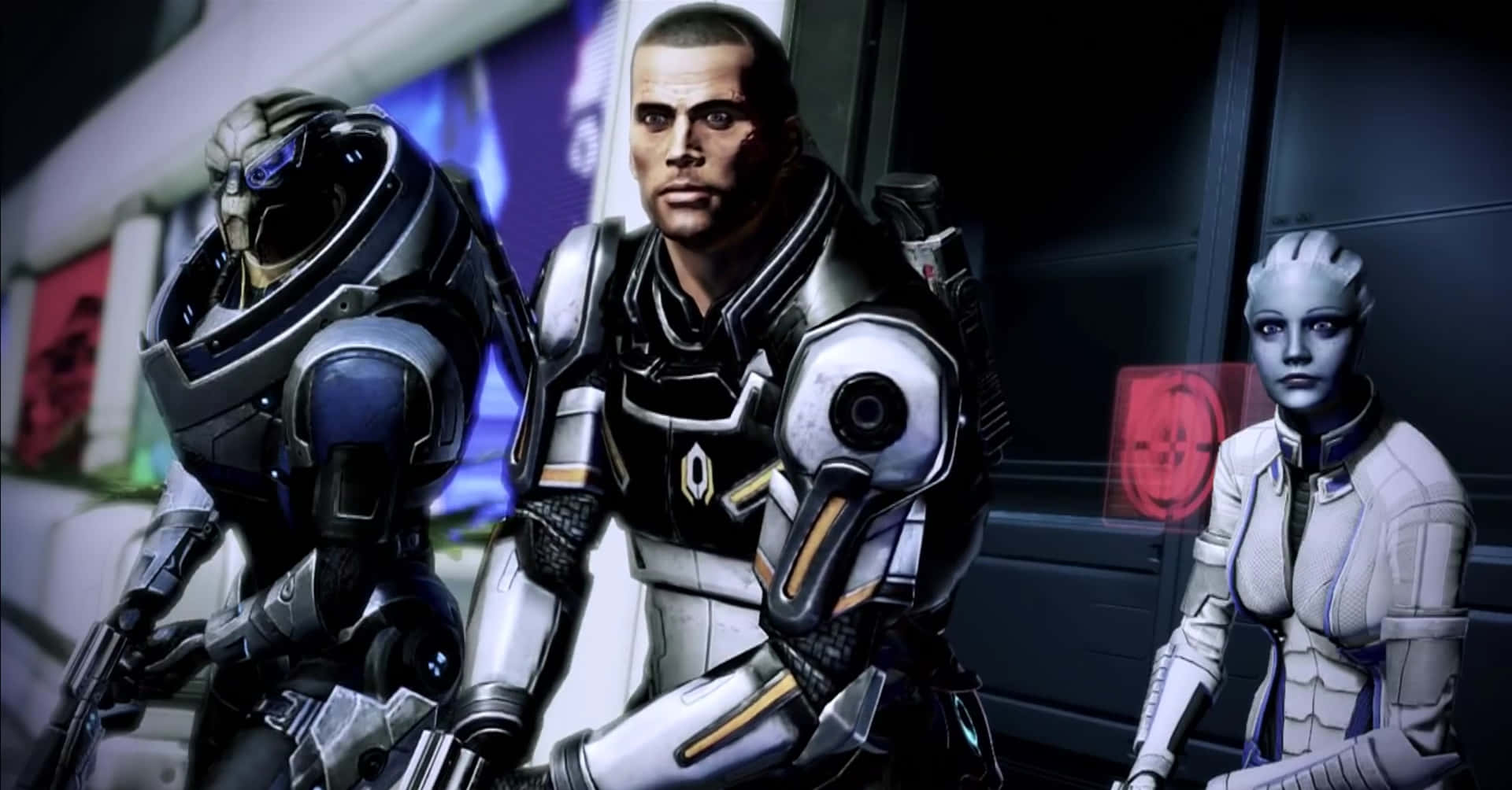 Commander Shepard in the heat of combat with Cerberus forces Wallpaper