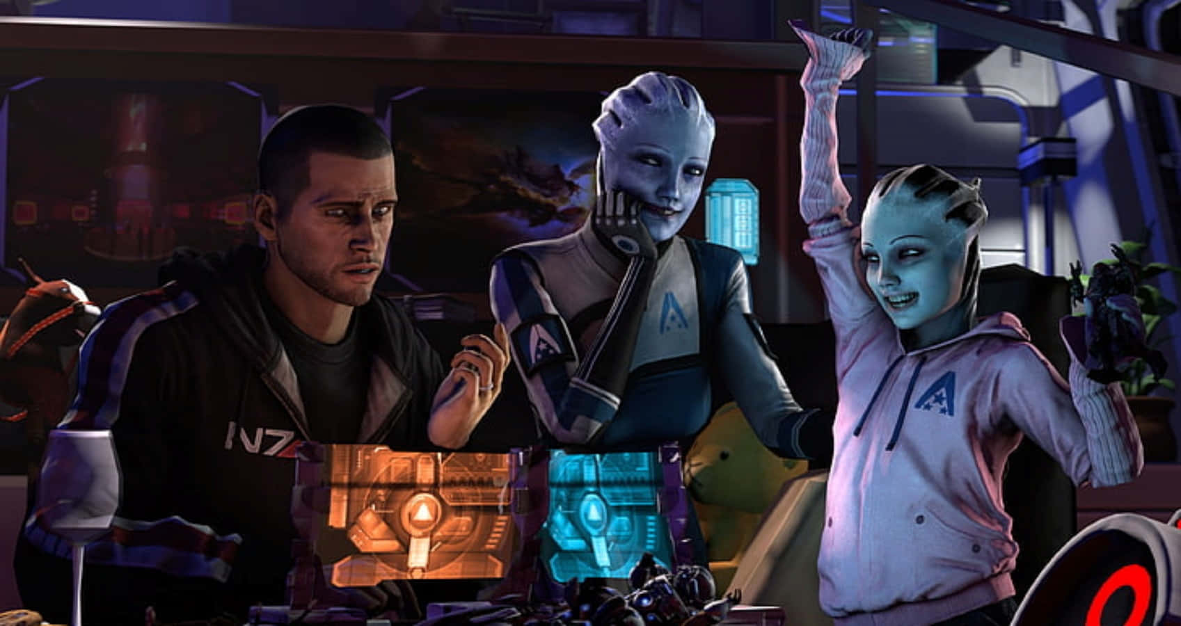 Lospersonajes Principales De Mass Effect Listos Para La Acción En Una Aventura Épica. Fondo de pantalla