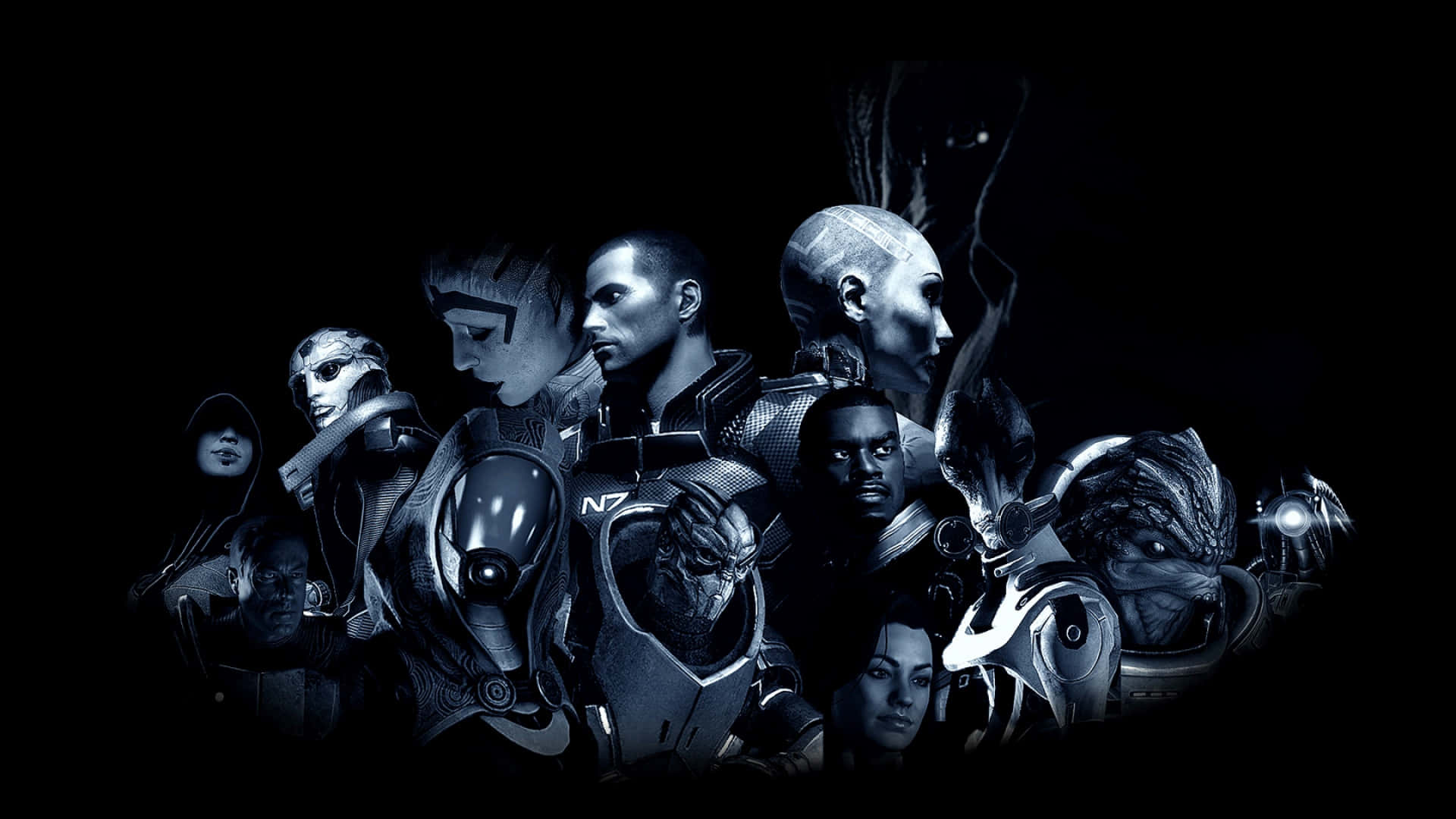 Epic Mass Effect Characters in Action Wallpaper