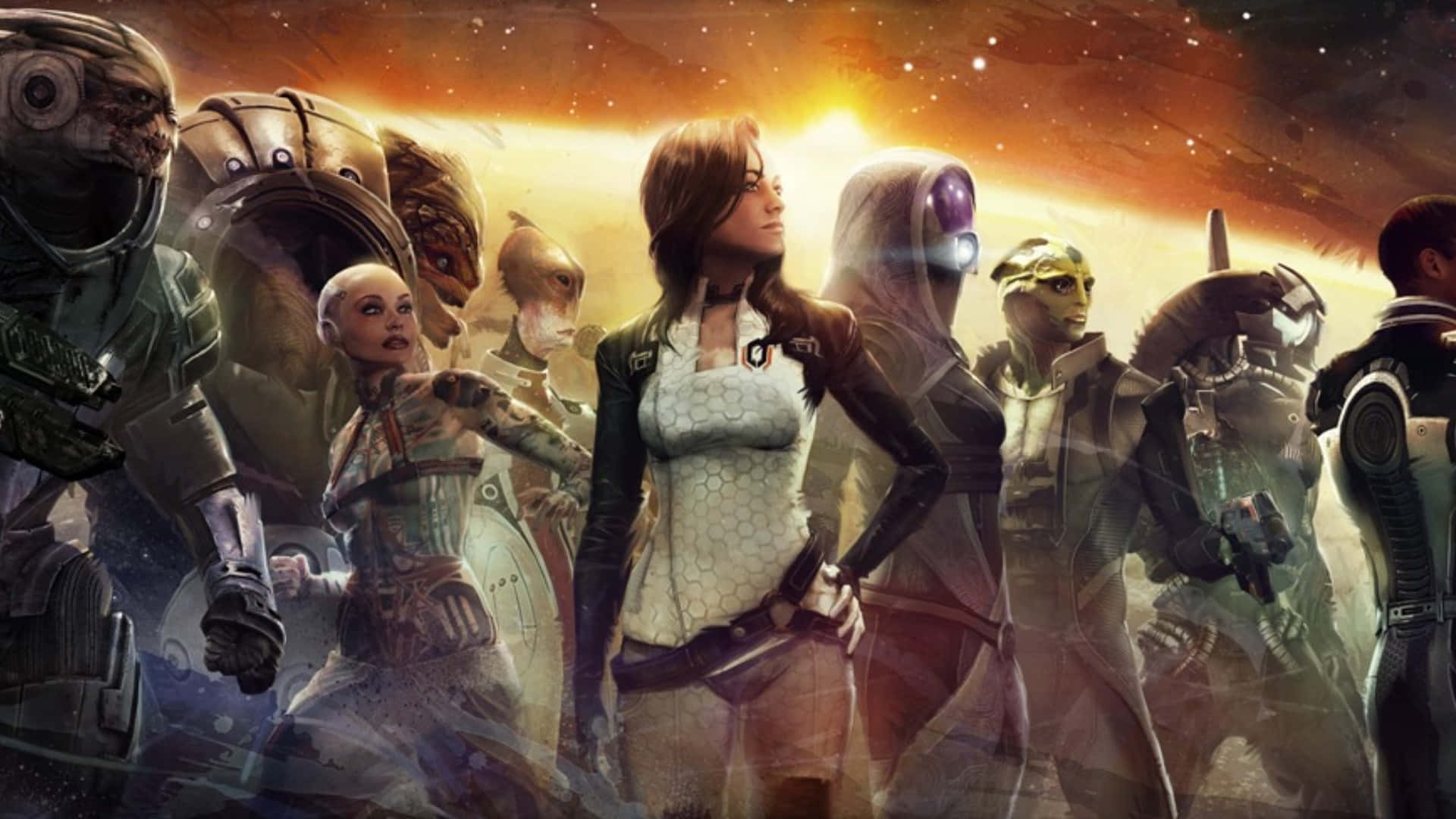 Commander Shepard and the Mass Effect Crew in Action Wallpaper