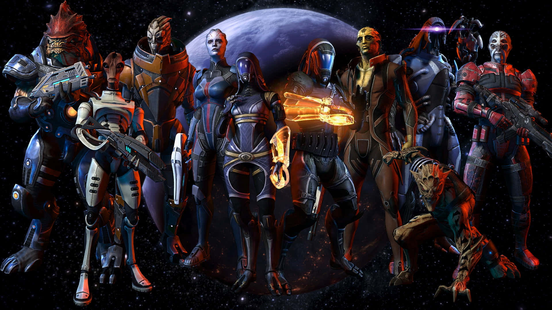 Personajesde Mass Effect Reunidos Para La Acción Fondo de pantalla