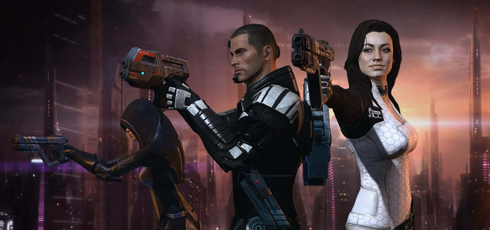 Unequipo De Personajes De Mass Effect Listos Para La Acción. Fondo de pantalla