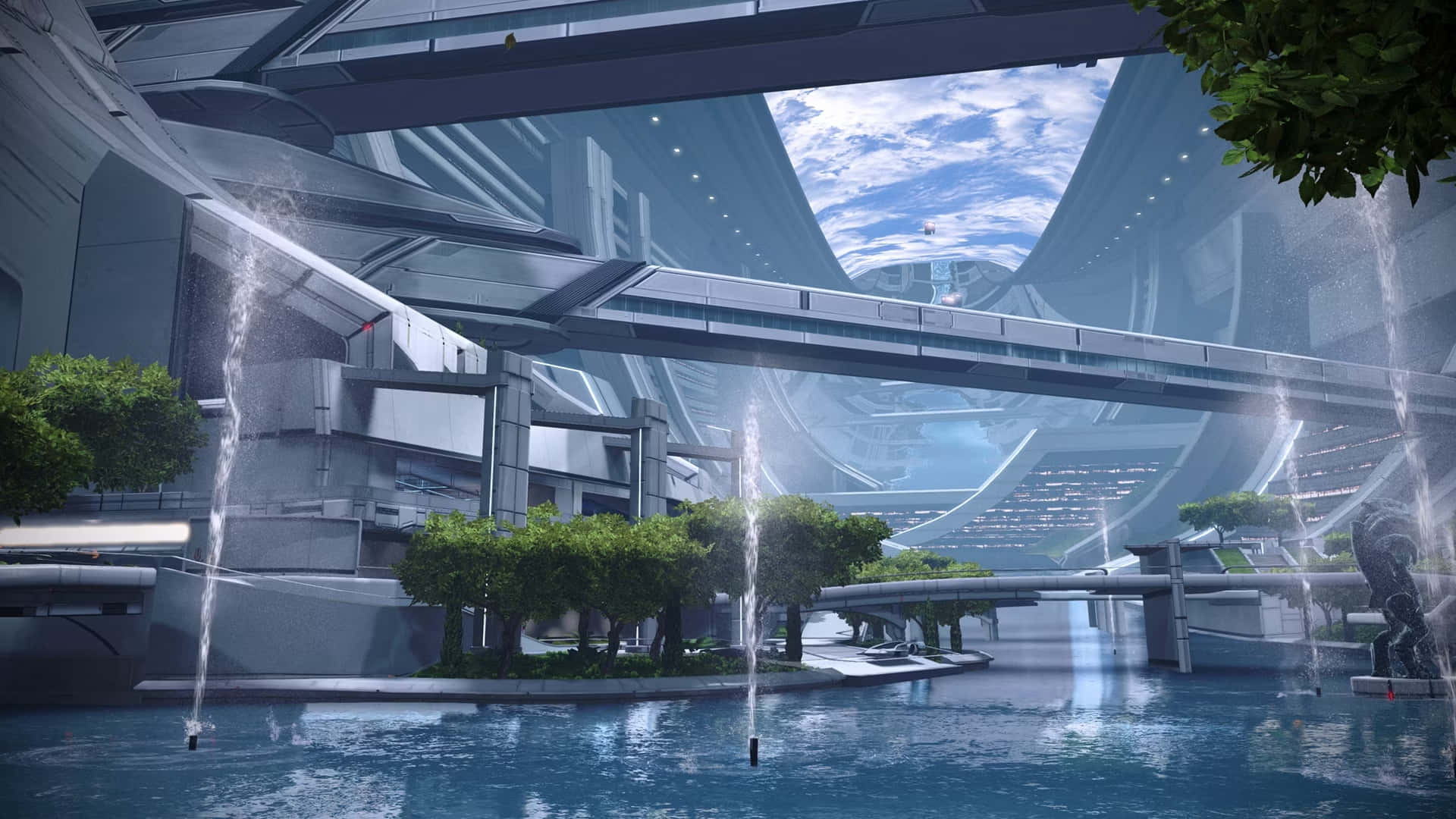 Spectacular view of the Mass Effect Citadel skyline Wallpaper