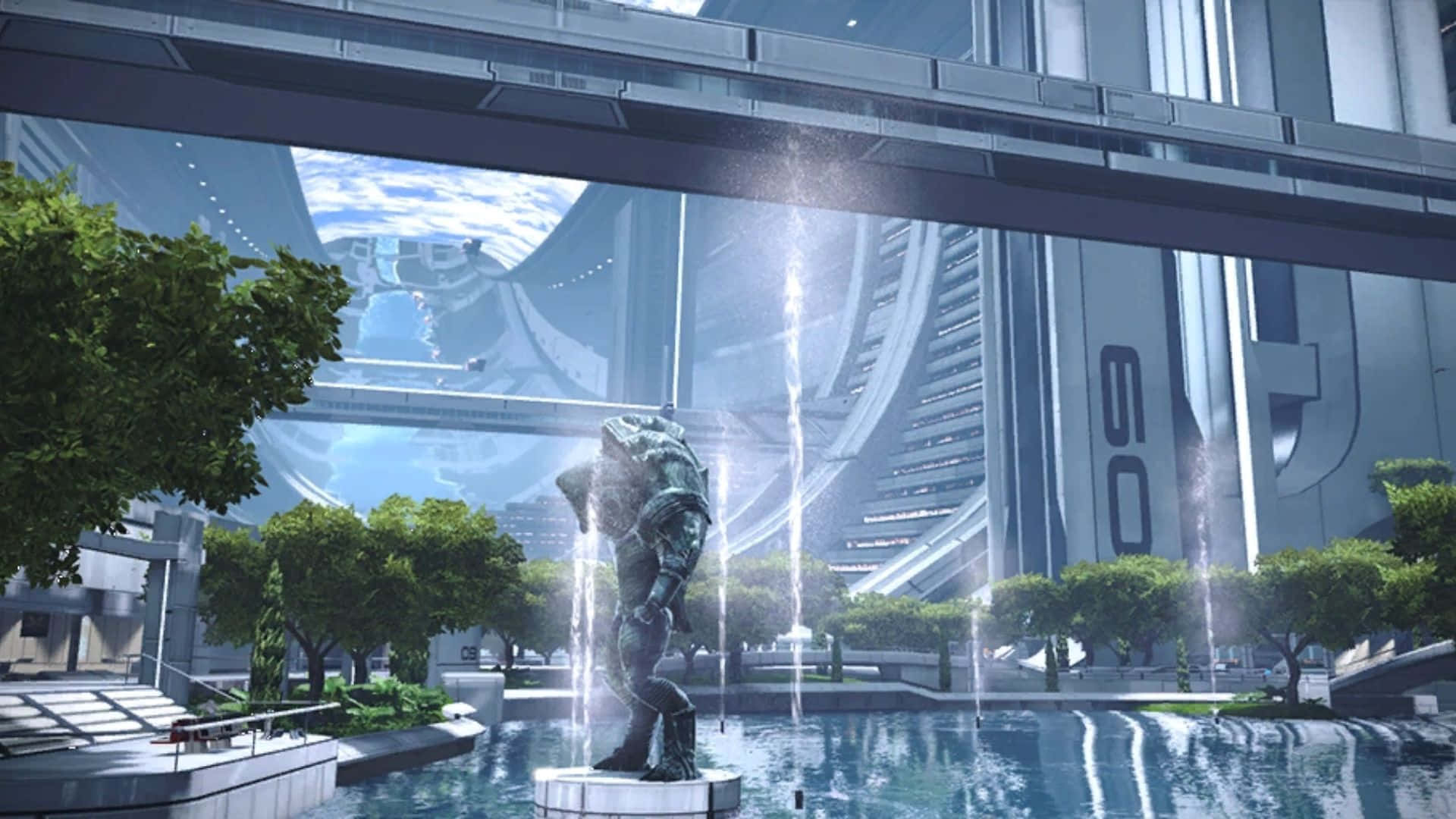 Impresionantevista De La Ciudadela De Mass Effect Iluminando La Galaxia. Fondo de pantalla
