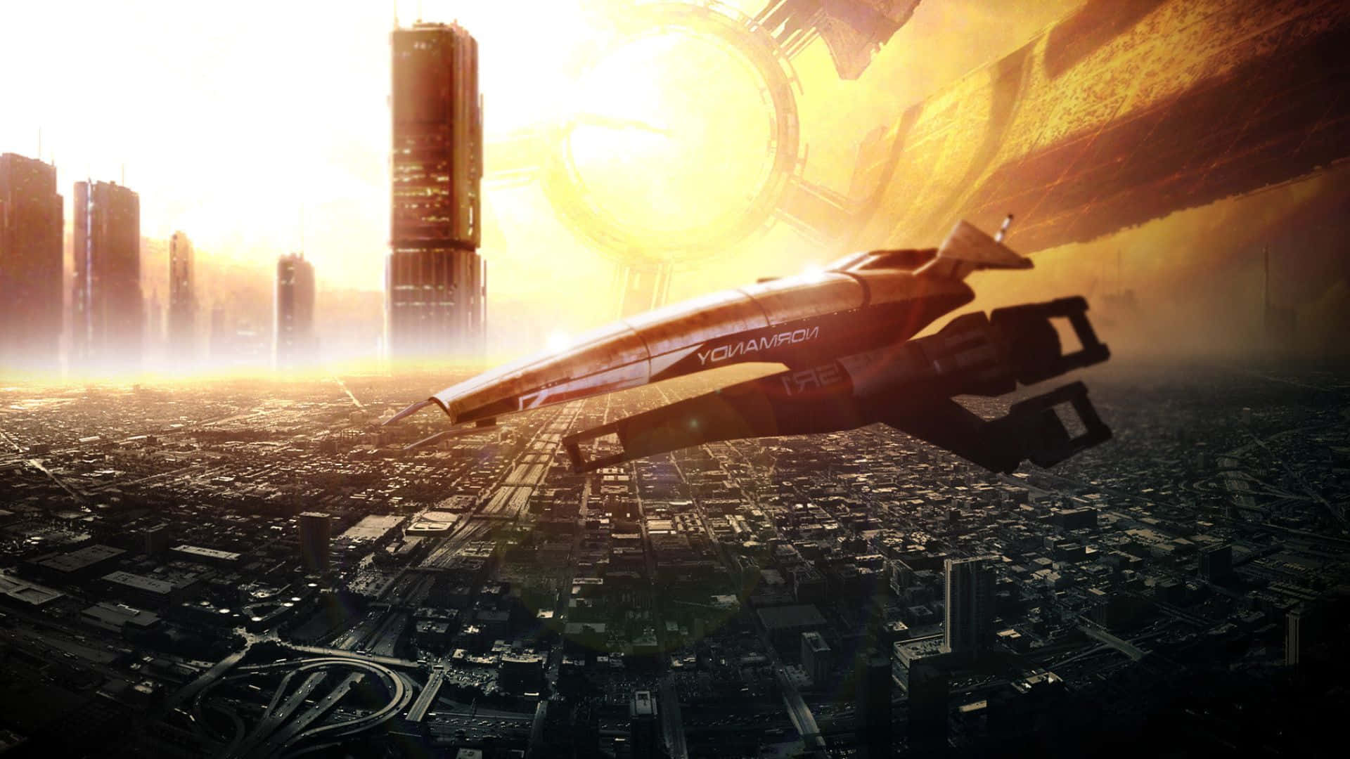 Espectacularvista De La Ciudadela De Mass Effect Iluminada De Noche. Fondo de pantalla