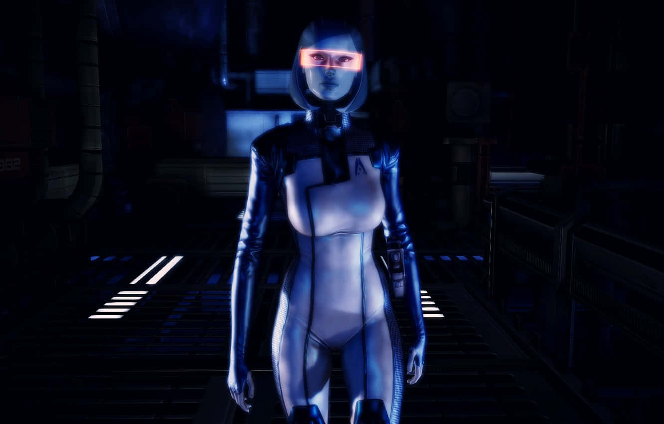 Edide Mass Effect De Pie Frente A Un Fondo Tecnológico Fondo de pantalla
