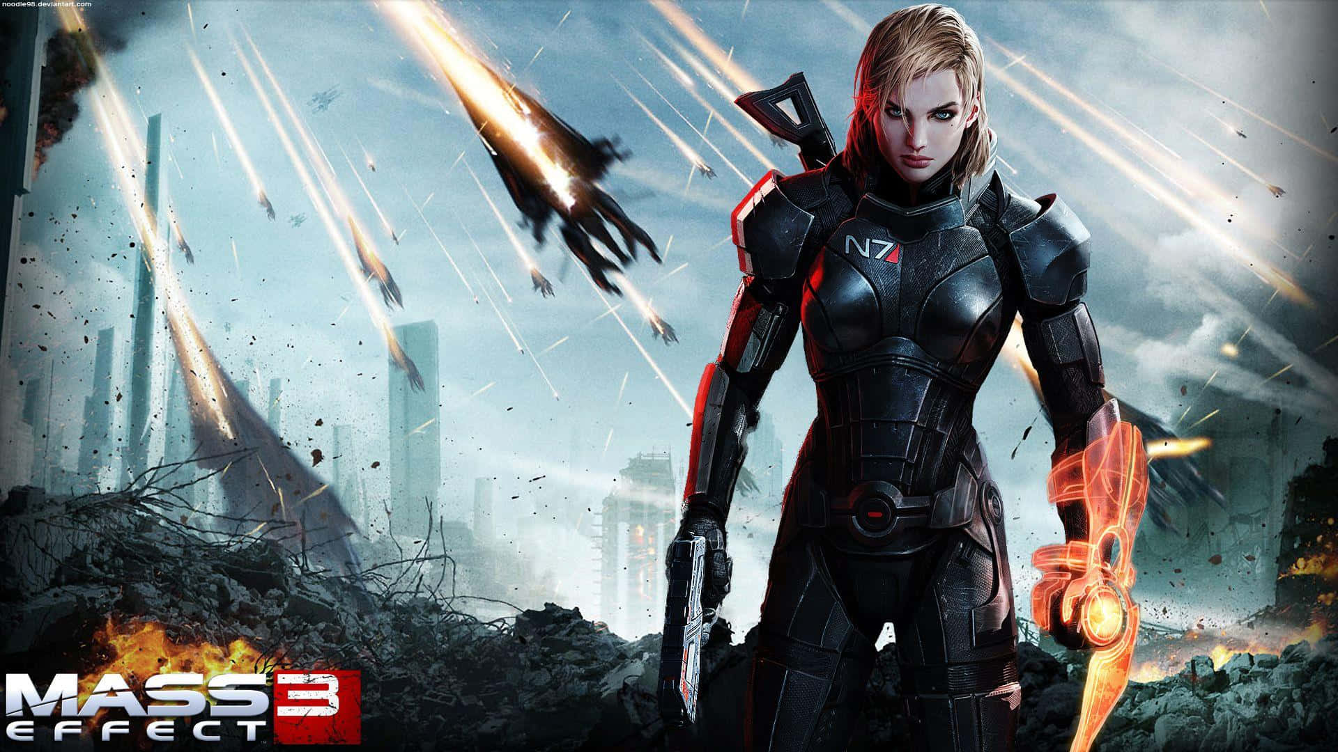 Femshepde Mass Effect Orgullosamente De Pie En Una Nave Espacial. Fondo de pantalla