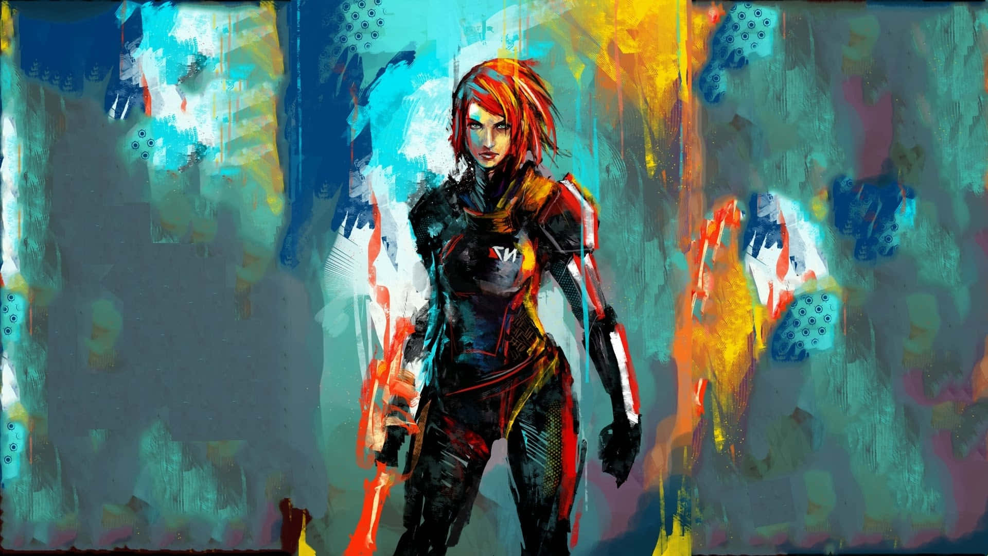 Commander Shepard leading the fight in Mass Effect Wallpaper