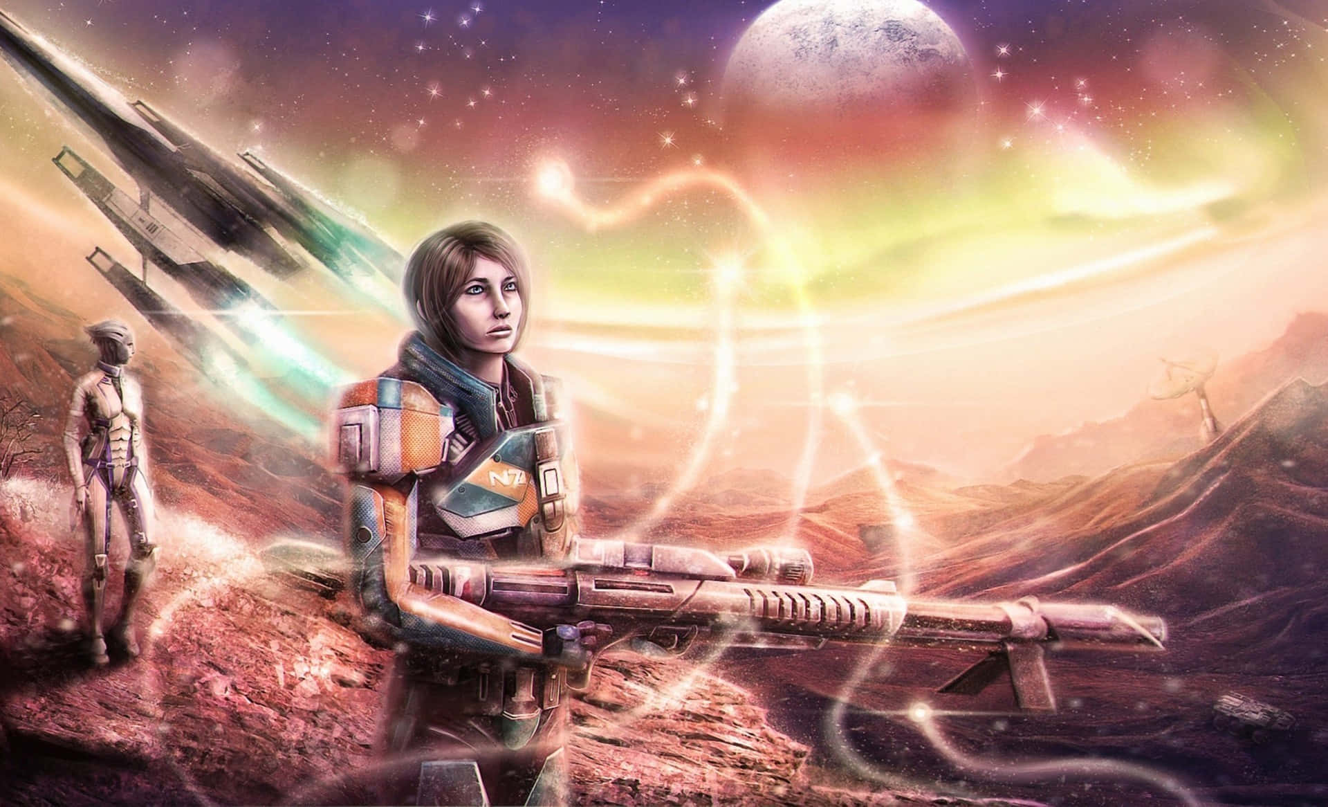 Mass Effect Femshep: Commander Shepard in Action Wallpaper