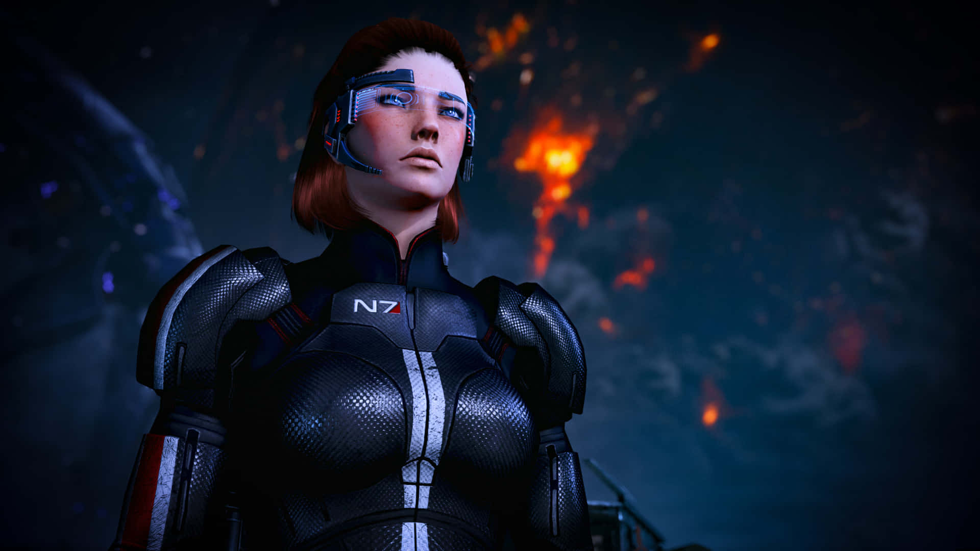 Comandantefemshep Adoptando Una Posesión Dinámica En Mass Effect. Fondo de pantalla