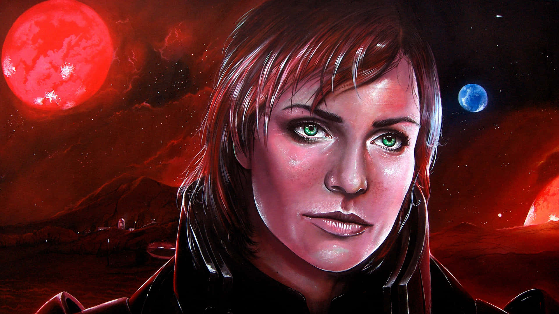 Commander Shepard exploring the galaxy in Mass Effect Wallpaper