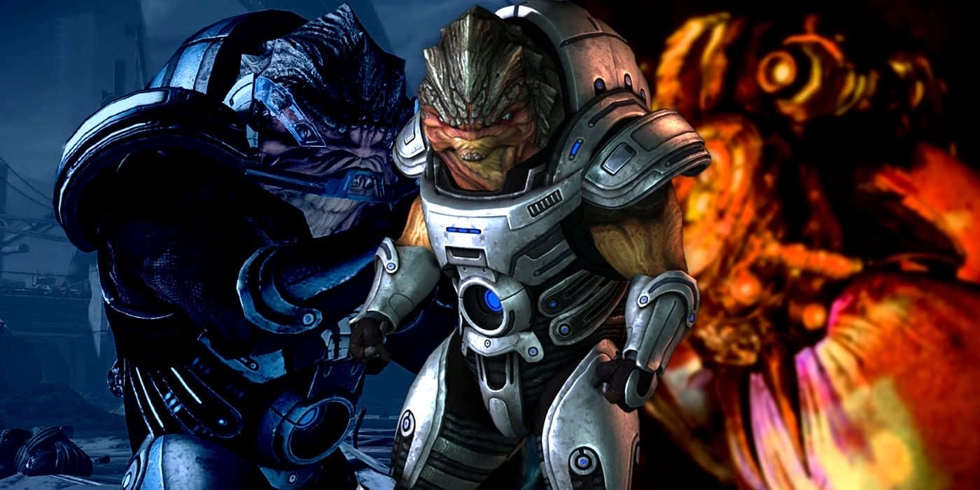 Grunt, the formidable Krogan squad member from Mass Effect 2 and 3 Wallpaper