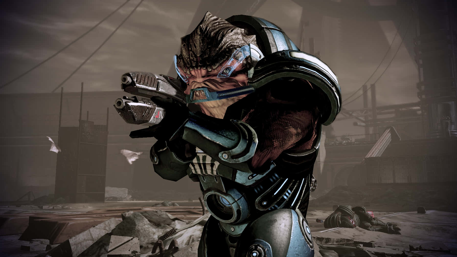 Mass Effect Grunt Charging into Battle Wallpaper