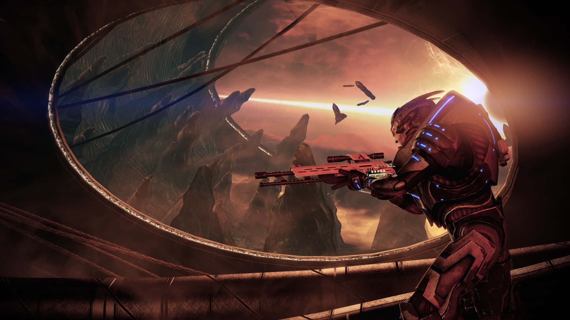 Commander Shepard and crew in action in Mass Effect Legendary Edition Wallpaper