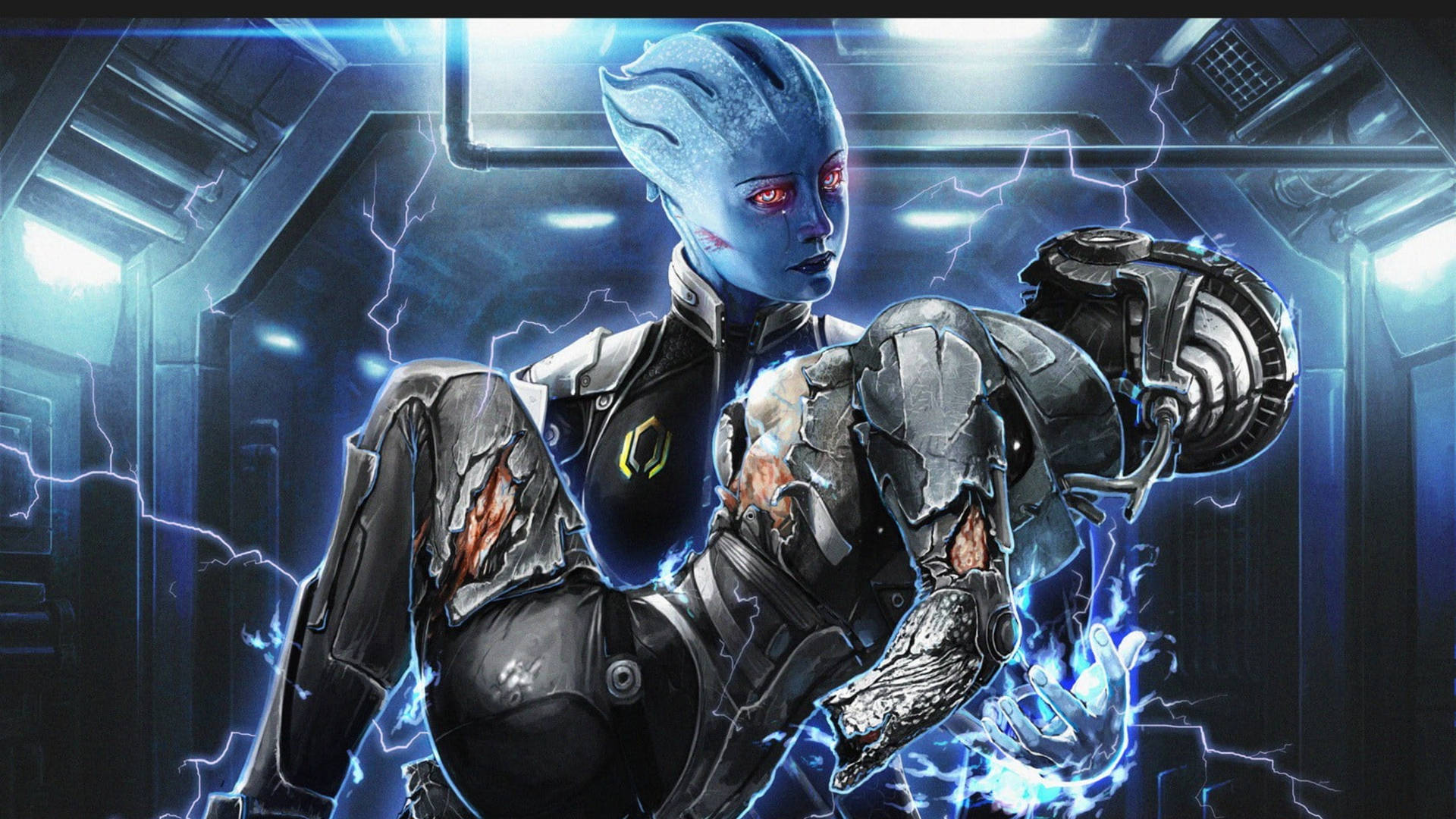 Mass Effect Liara And Damage Robot Wallpaper