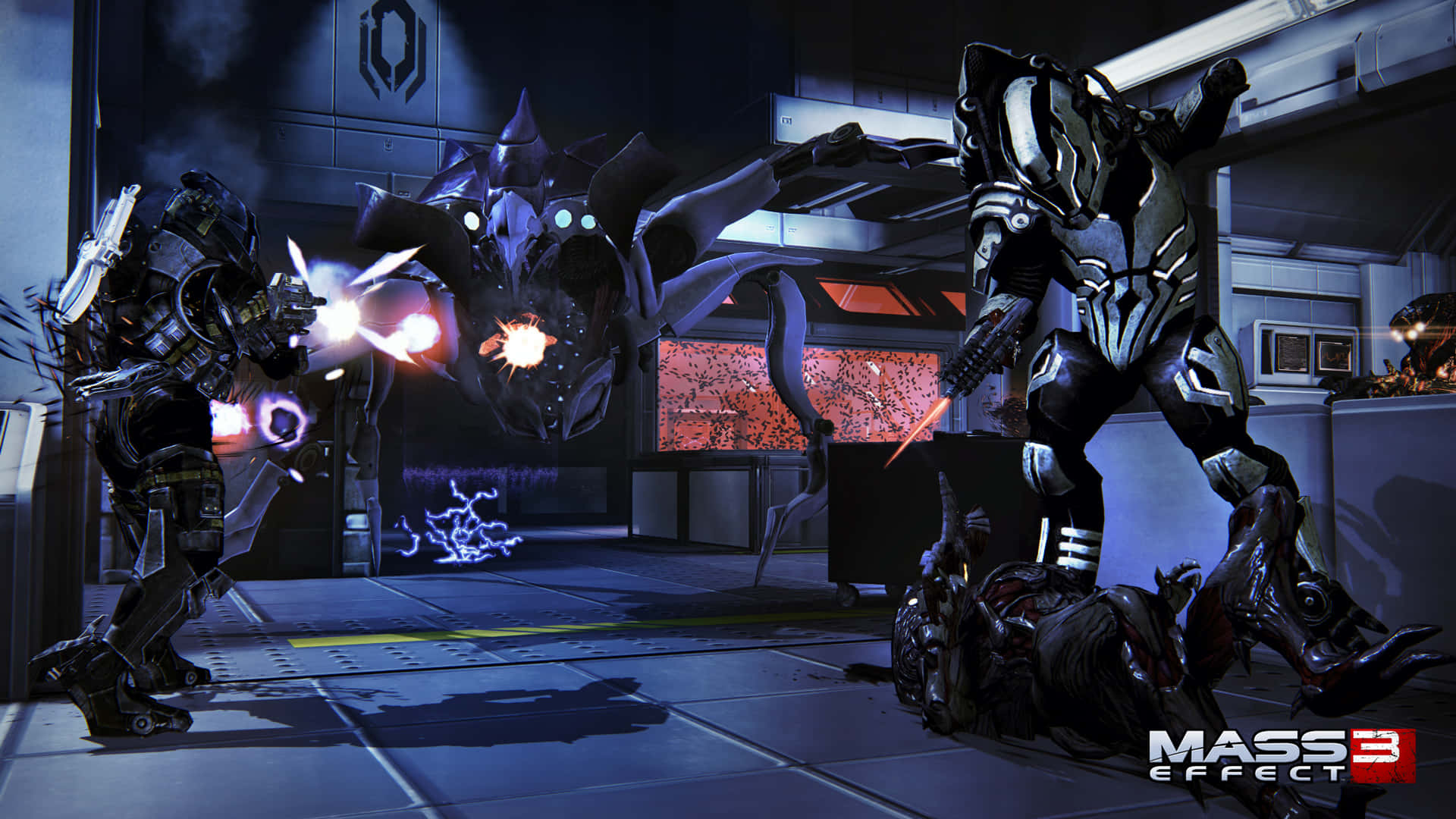 Intense Battle in Mass Effect Multiplayer Wallpaper