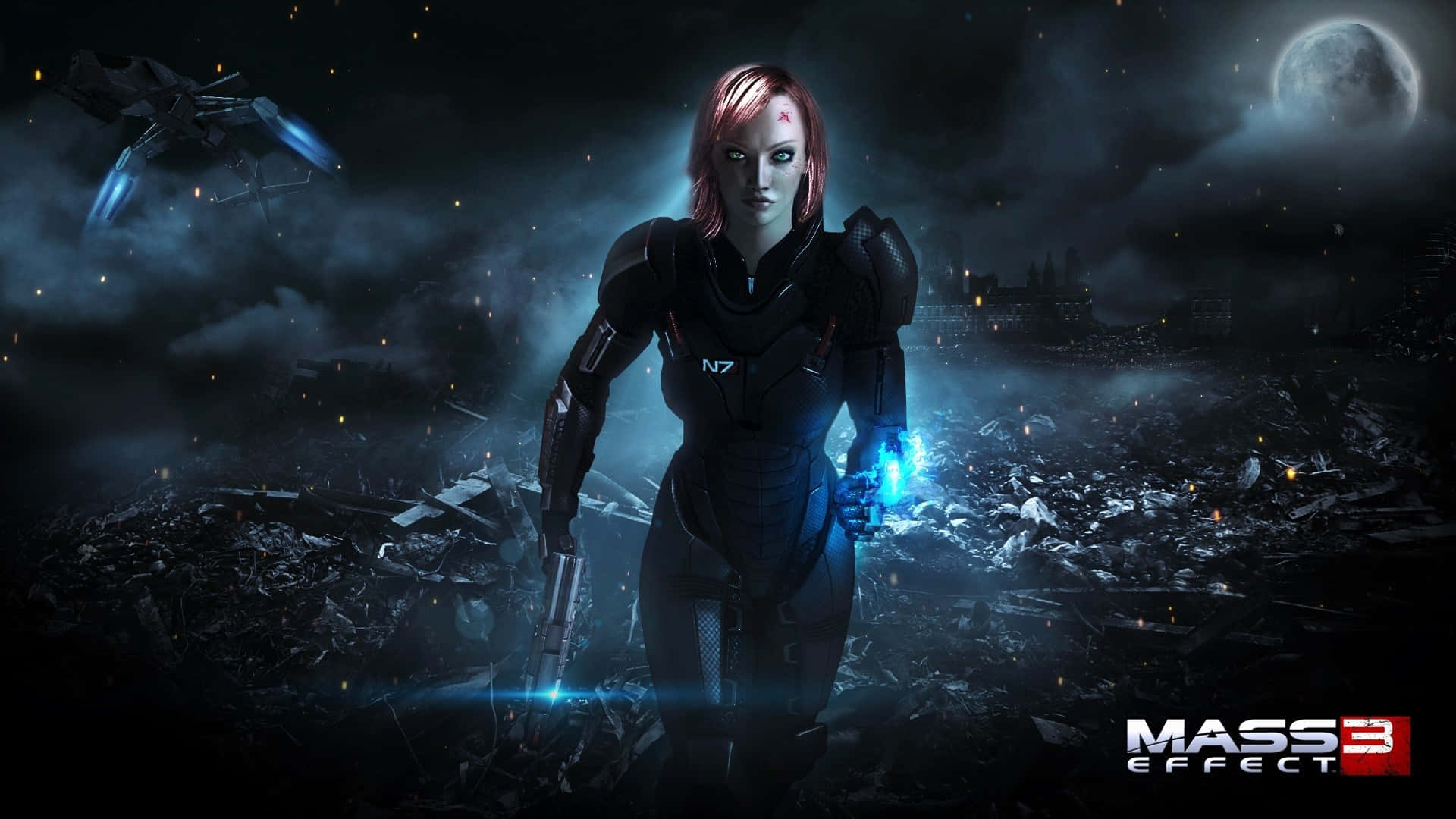 Squad members engaged in an intense battle in Mass Effect's multiplayer mode Wallpaper