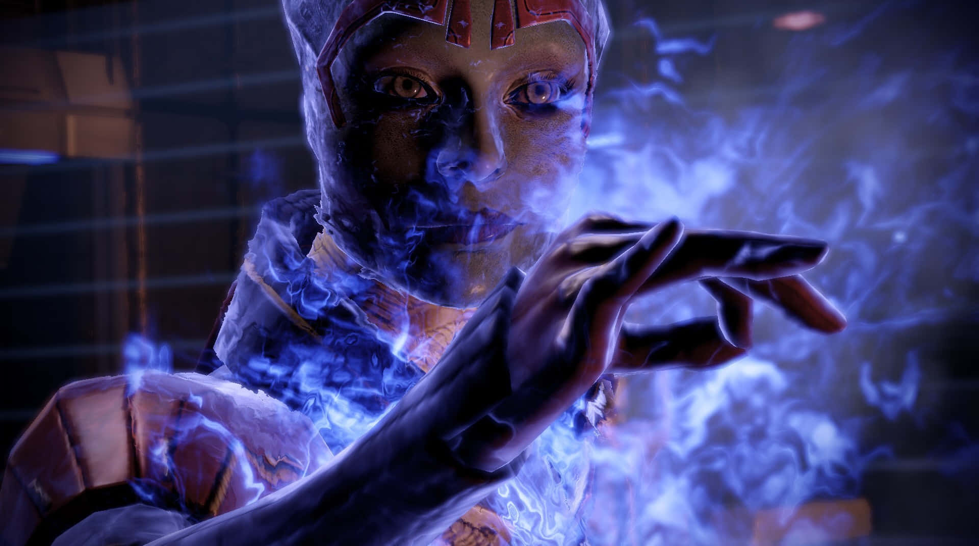 Samara,una Poderosa Justiciera Asari De Mass Effect, En Un Impresionante Fondo De Pantalla En Hd. Fondo de pantalla