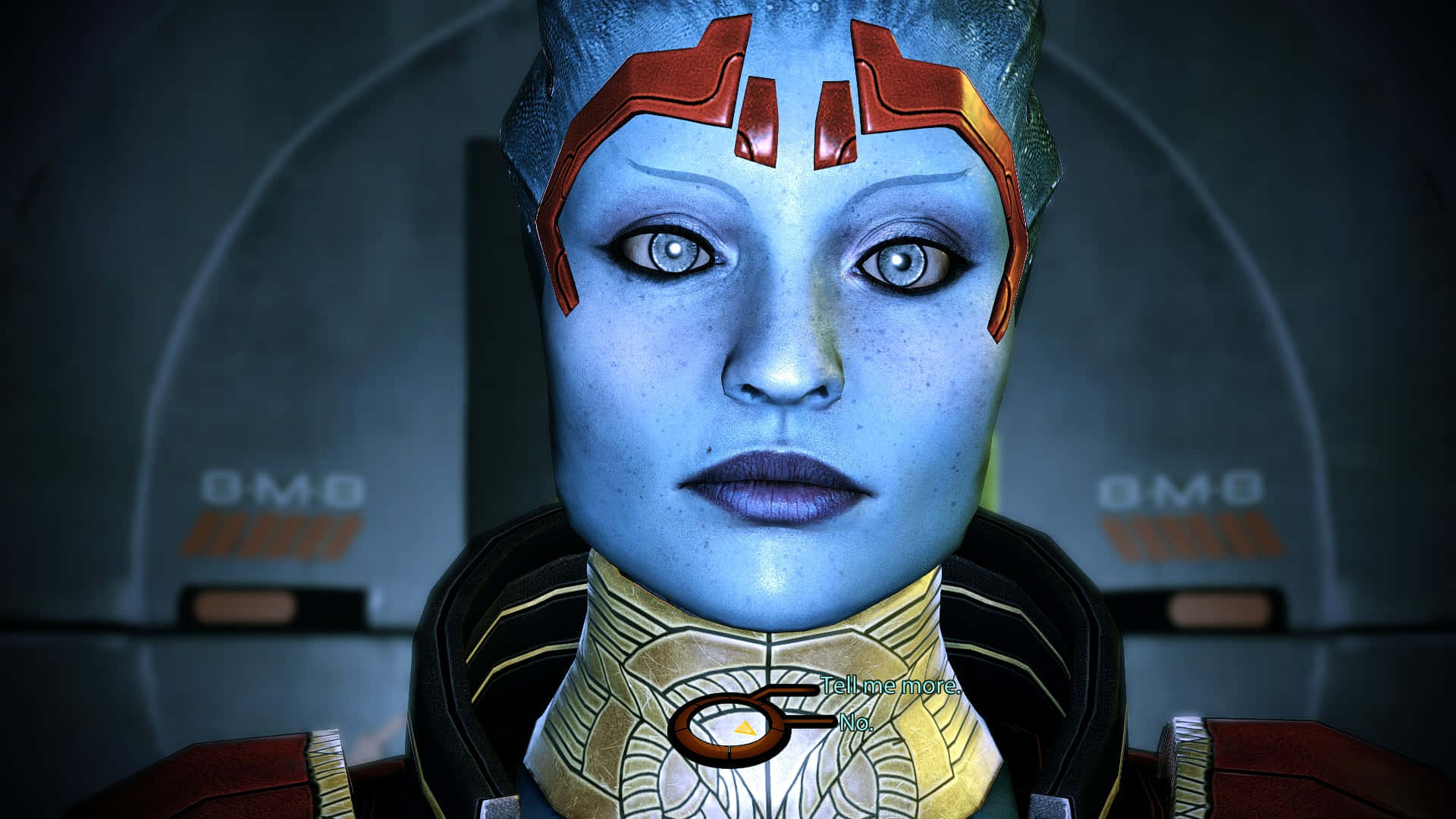 Samara, the powerful Asari Justicar in Mass Effect, in deep contemplation Wallpaper