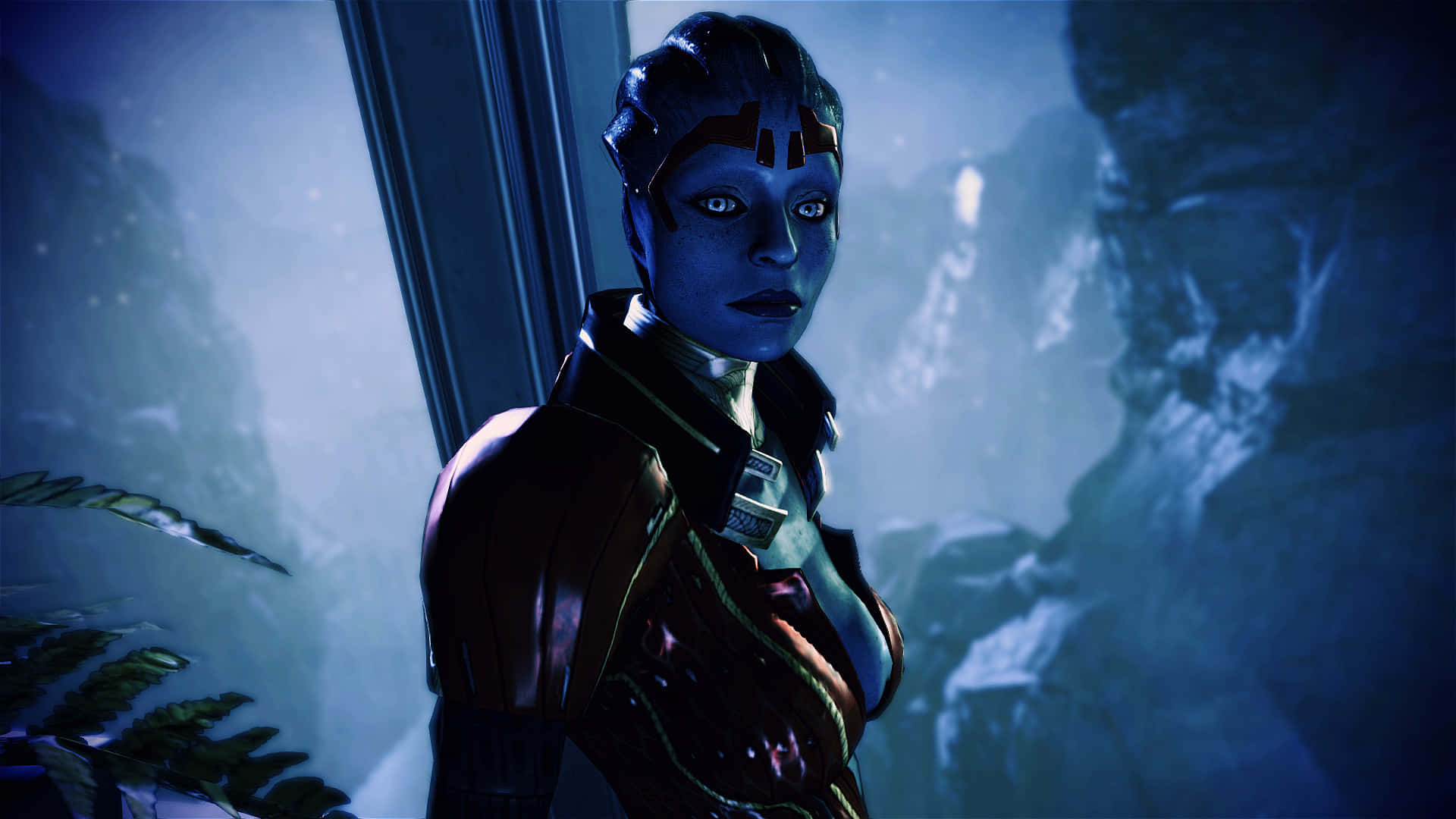 Samara, a powerful Asari Justicar, in the captivating universe of Mass Effect. Wallpaper