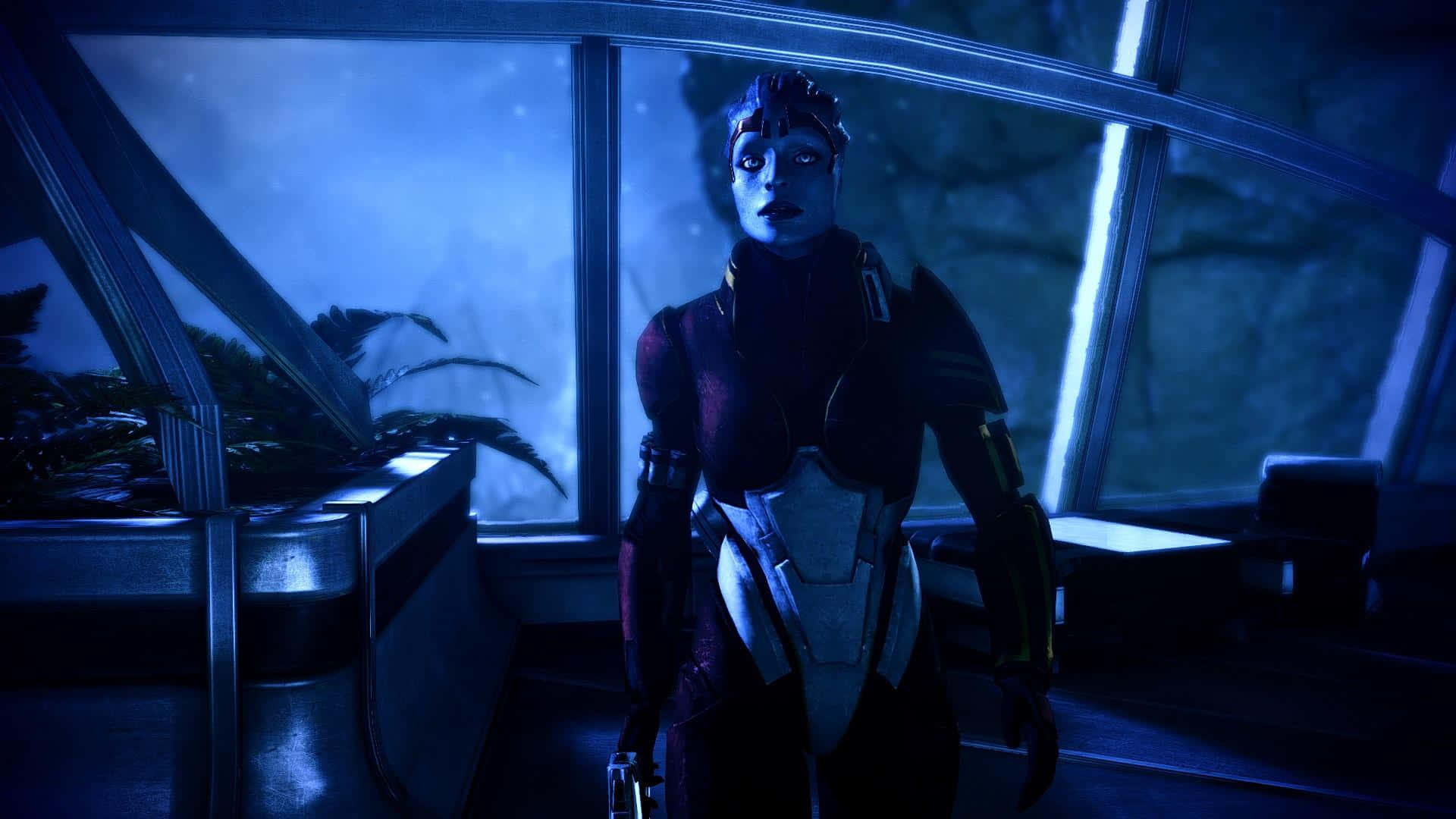 Samara,la Justiciera Asari De Mass Effect En Una Pose Poderosa Y Dinámica. Fondo de pantalla