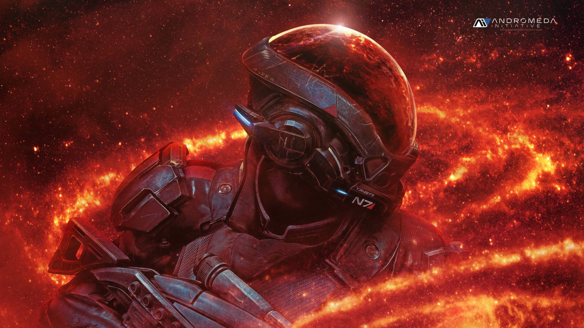 Mass Effect Scott Ryder Red Aesthetic Wallpaper